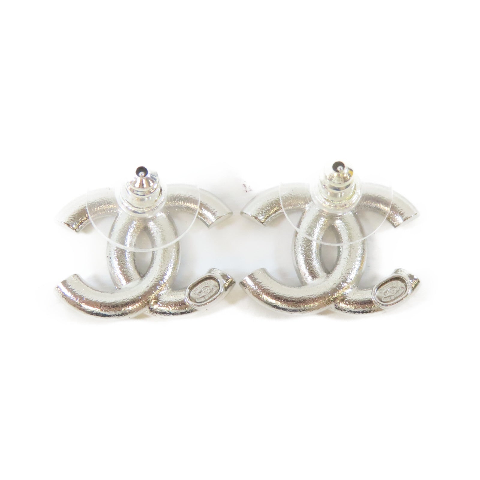 CHANEL 金屬/水晶Pierced Earrings耳環黑色/銀色