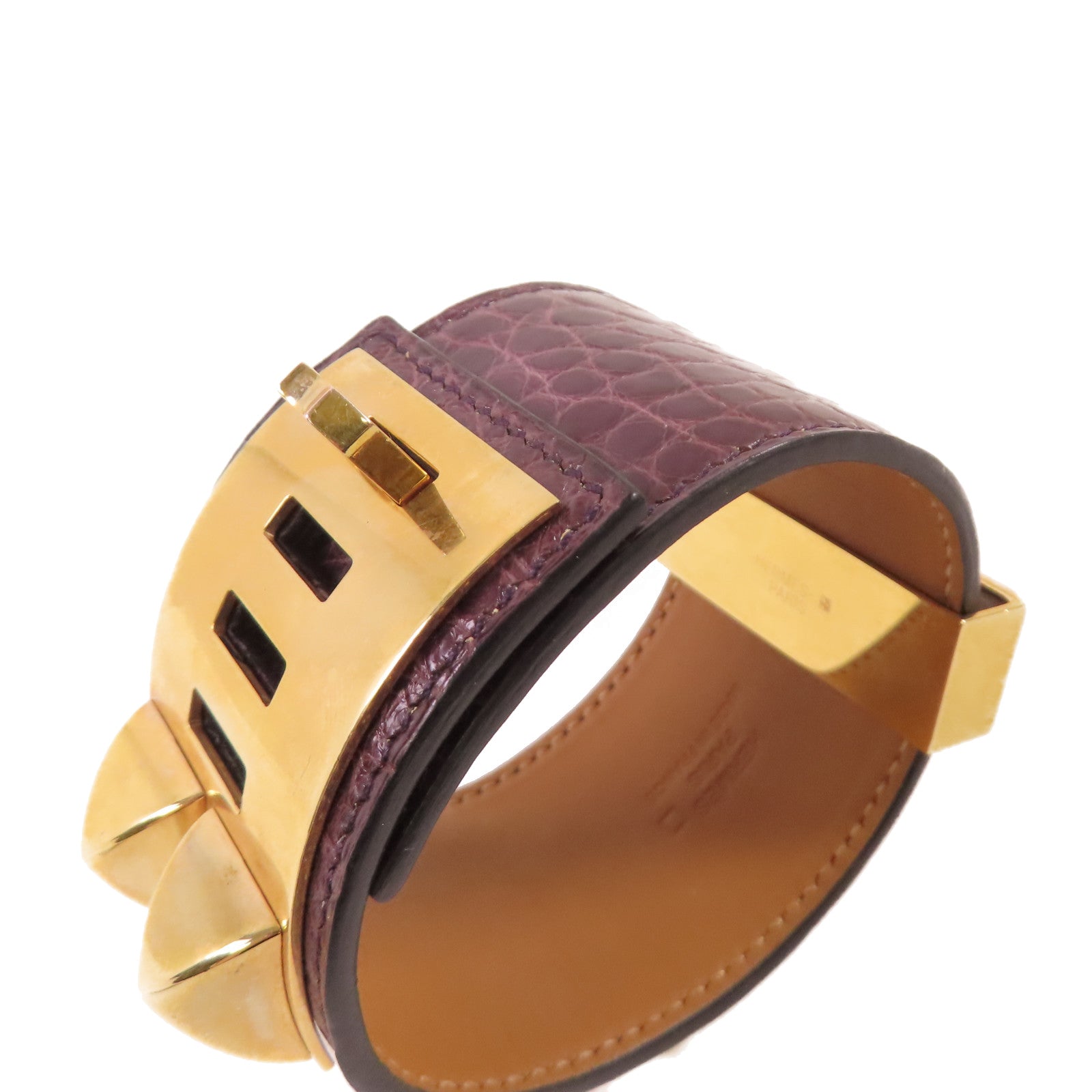 HERMES 鱷魚皮革CDC Bracelet金扣手鐲紫色