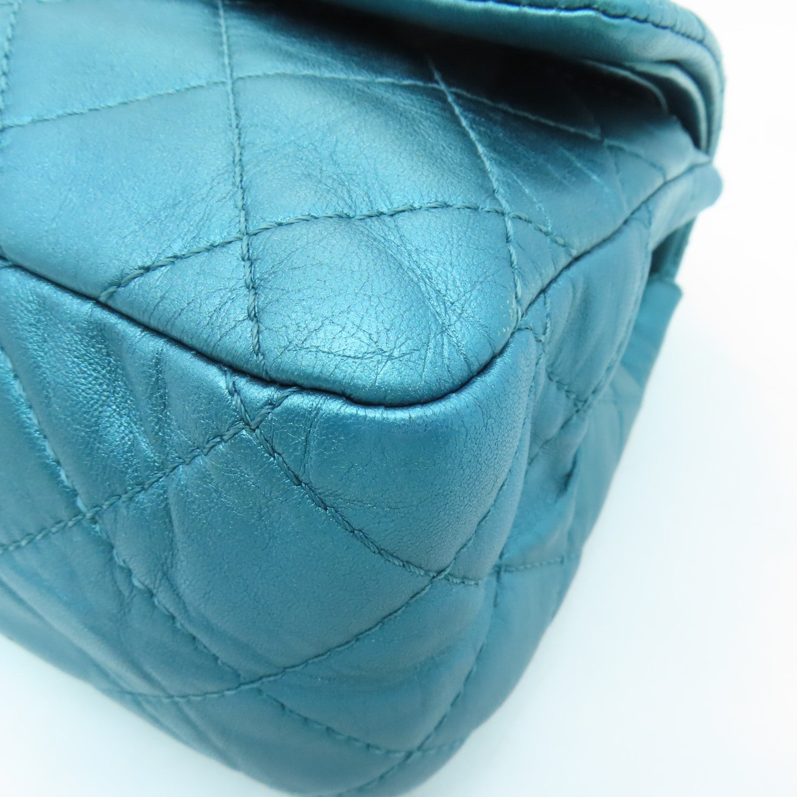 CHANEL **【清倉大減價】菱格牛皮皮革2.55 Classic Bag銀扣鏈帶肩背袋綠色