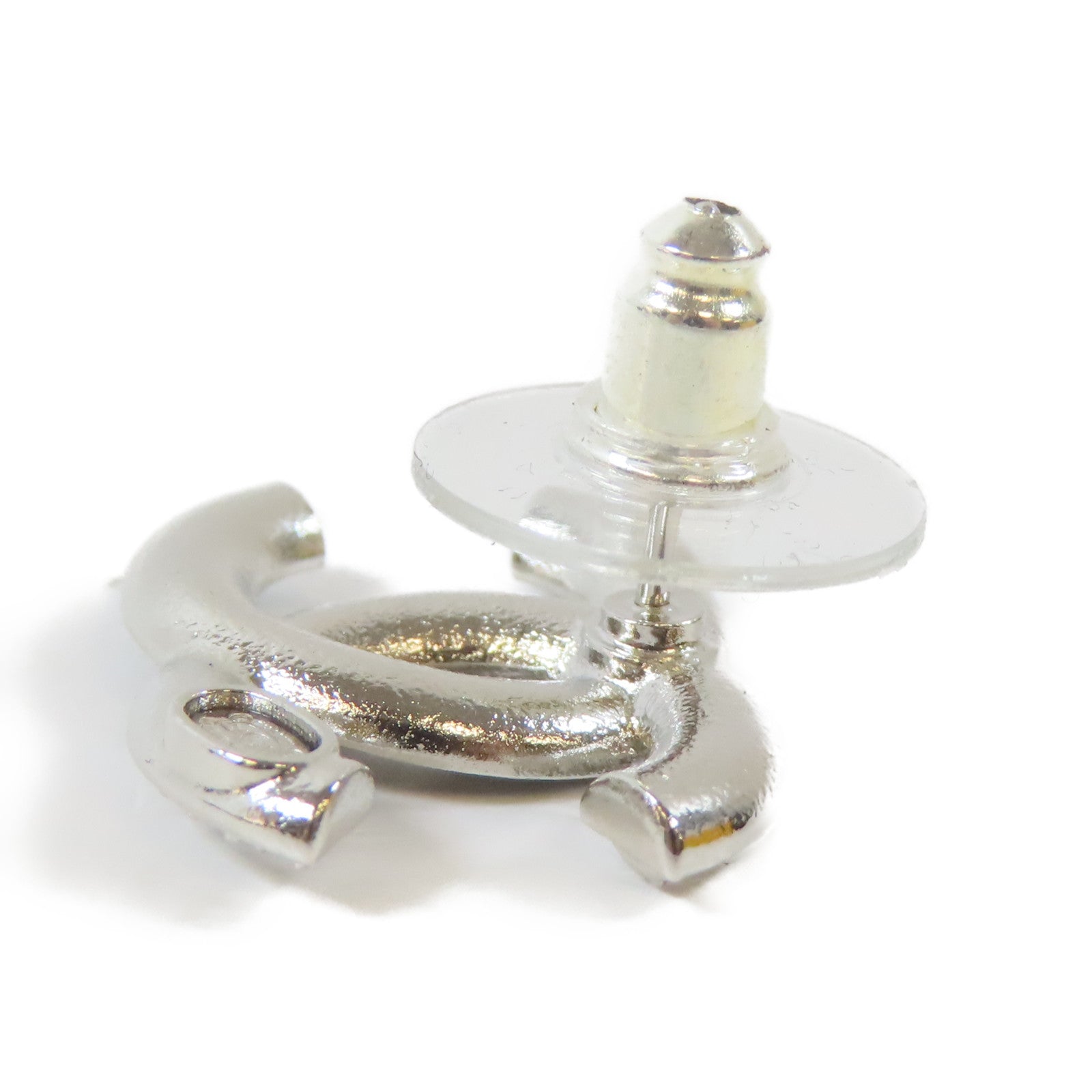 CHANEL 金屬/水晶Pierced Earrings耳環黑色/銀色