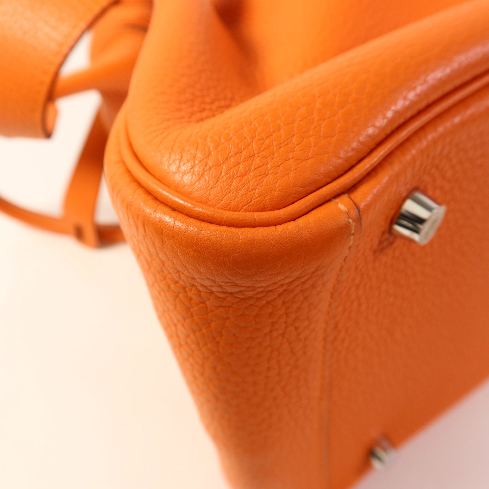 HERMES 【激減優惠】Clemence皮革Lindy 30銀扣手挽肩背兩用袋Orange