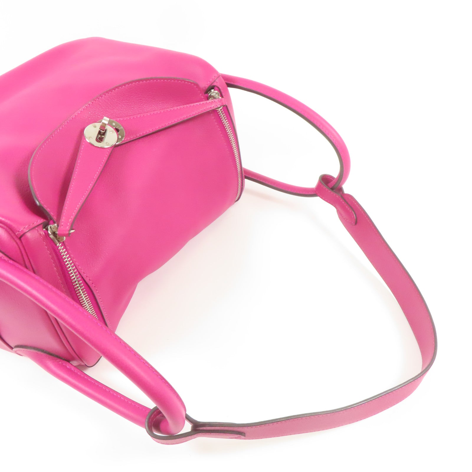 HERMES Evercolor皮革Lindy 30銀扣手挽肩背兩用袋Rose Pourpre