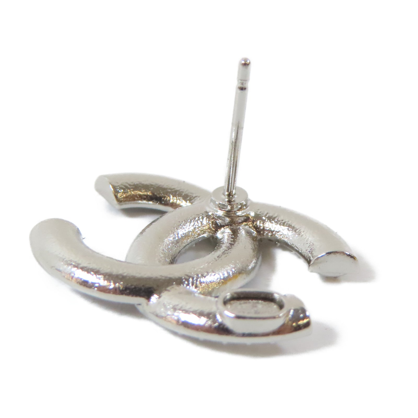 CHANEL 金屬/水晶Pierced Earrings耳環黑色/銀色