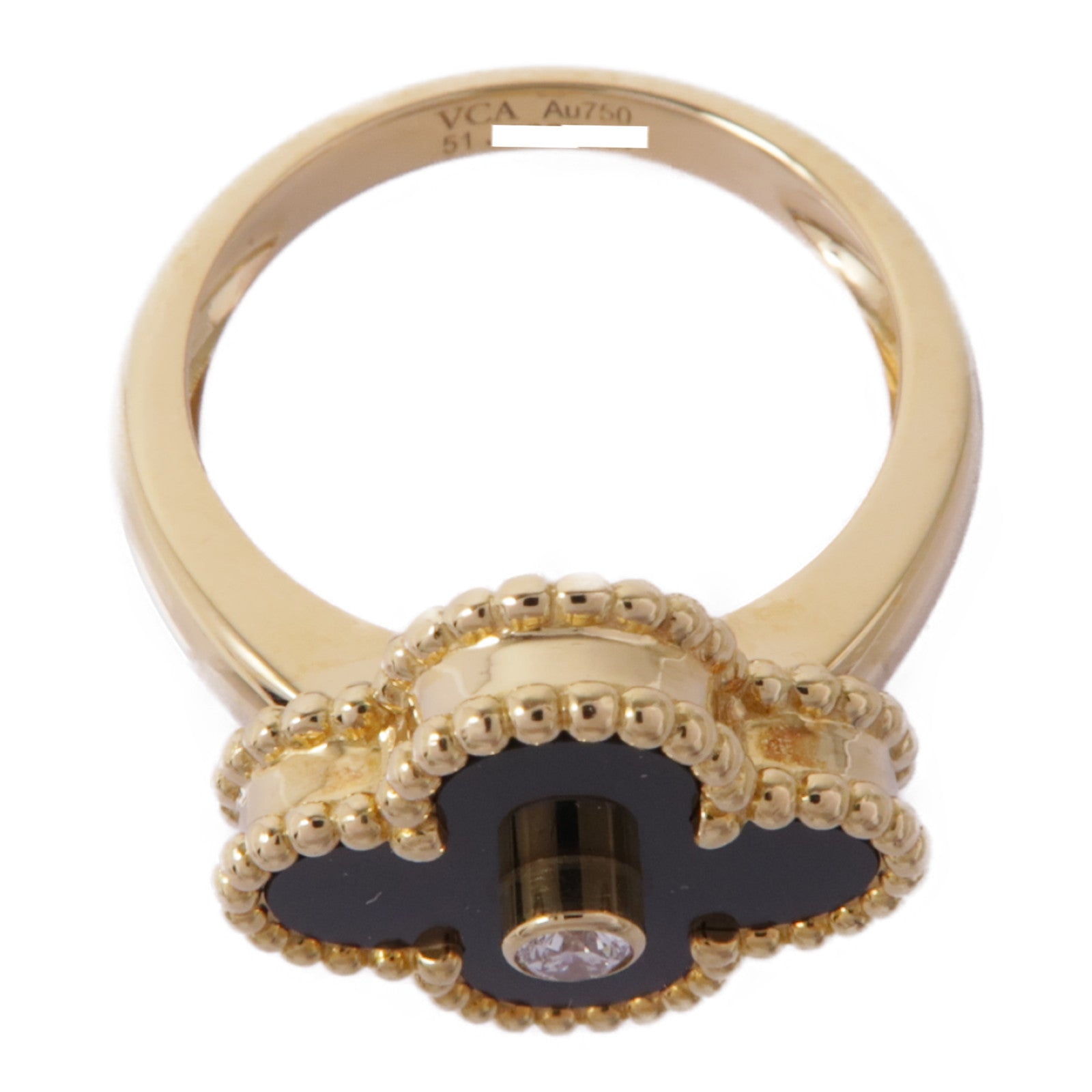 Van Cleef & Arpels 18K黃金Vintage Alhambra Ring縞瑪瑙/鑽石戒指#51/US#5.5