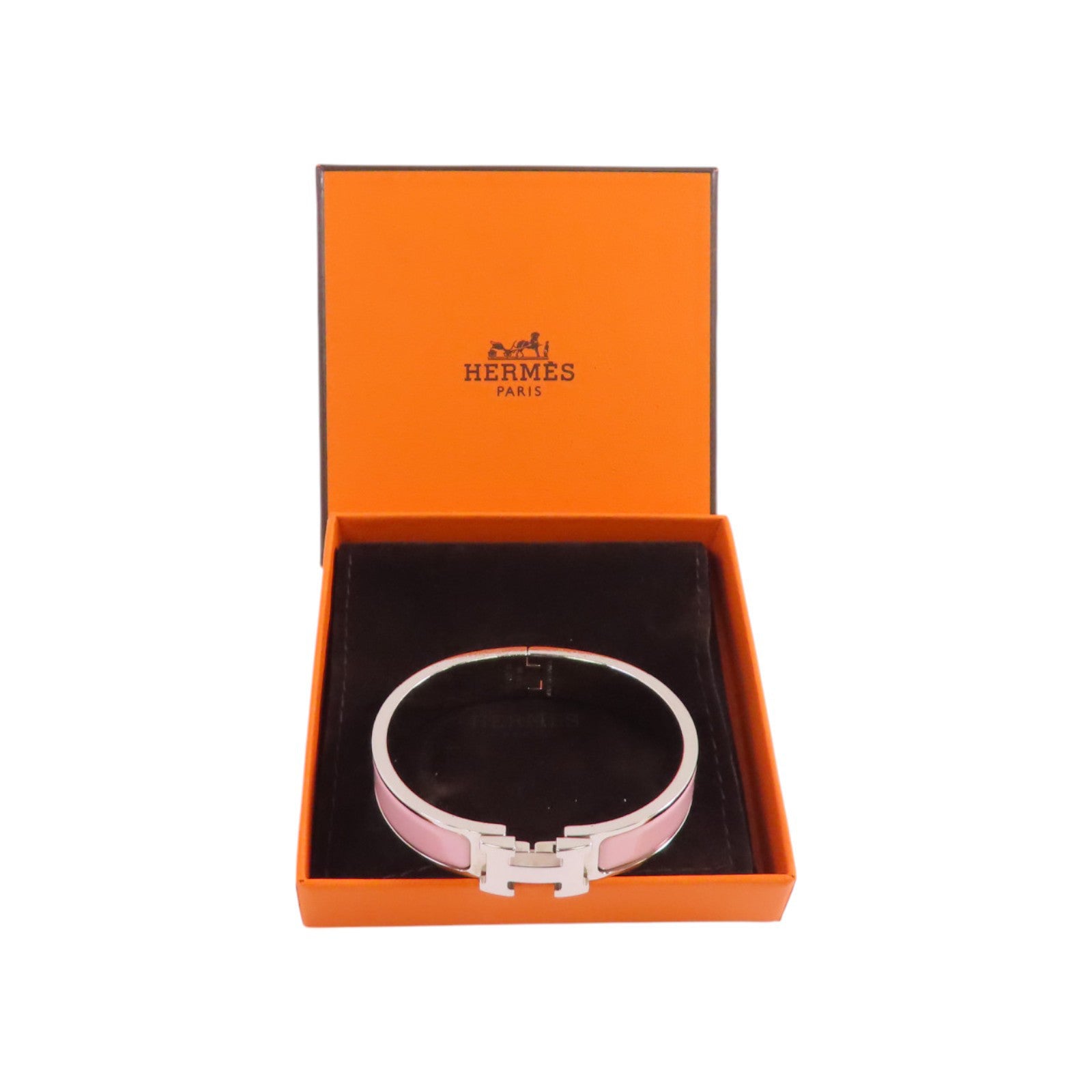 HERMES 金屬/琺瑯Clic H Bracelet銀扣手鐲