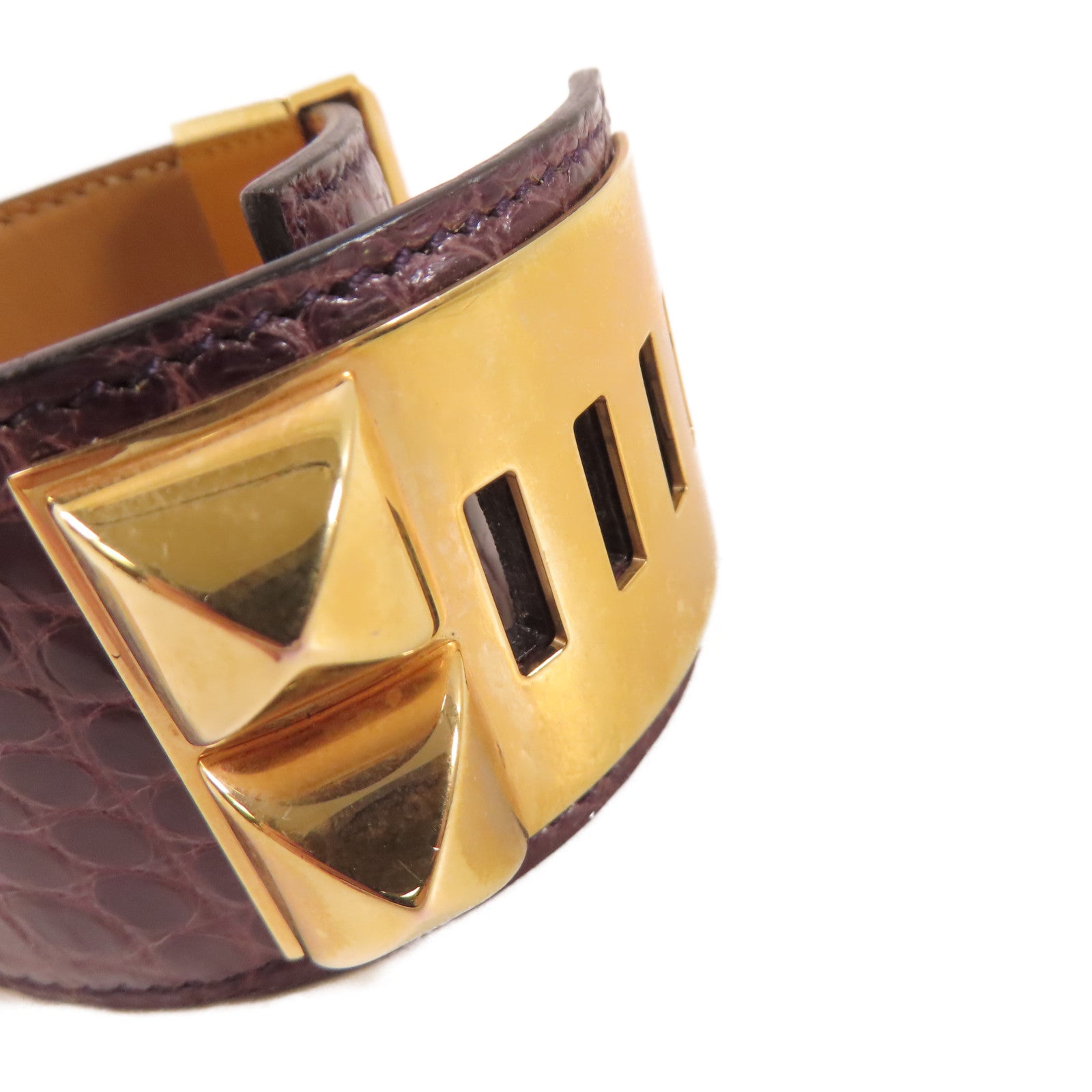 HERMES 鱷魚皮革CDC Bracelet金扣手鐲紫色