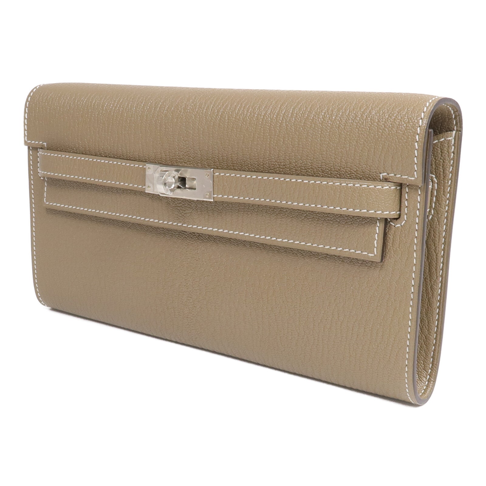 HERMES Chevre Mysore皮革Kelly To Go銀扣肩背袋Etoupe