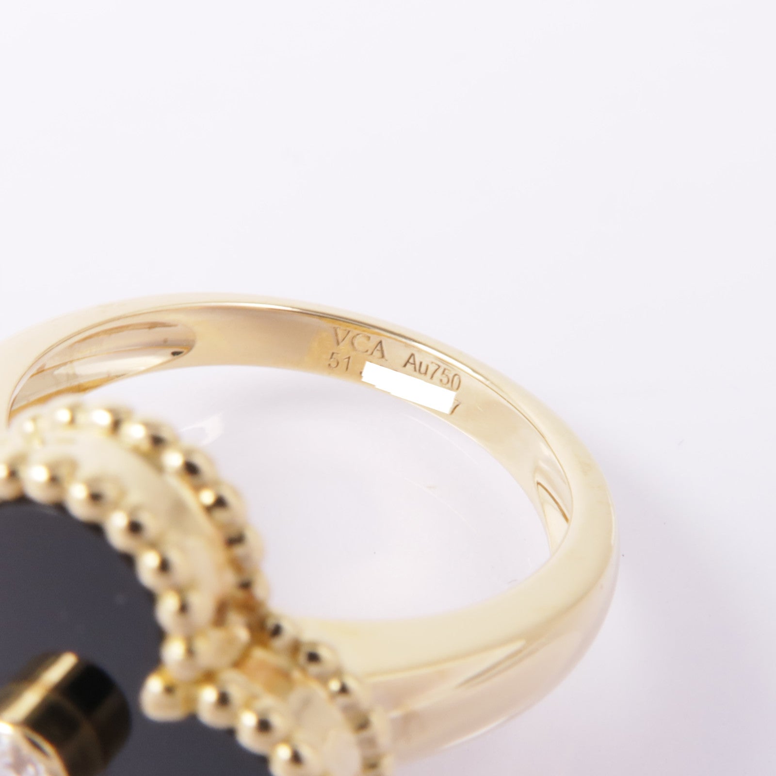 Van Cleef & Arpels 18K黃金Vintage Alhambra Ring縞瑪瑙/鑽石戒指#51/US#5.5