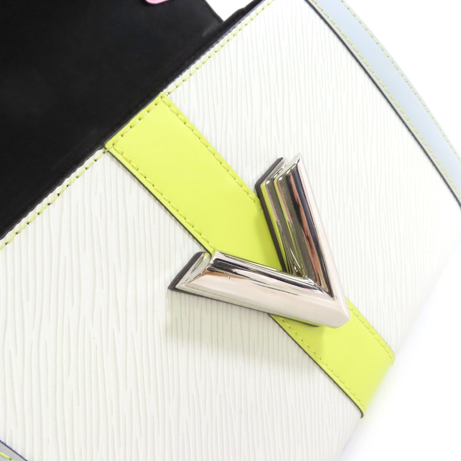 LOUIS VUITTON Epi Twist MM Shoulder Bag銀扣鏈帶肩背袋白色/粉紅色/黑色