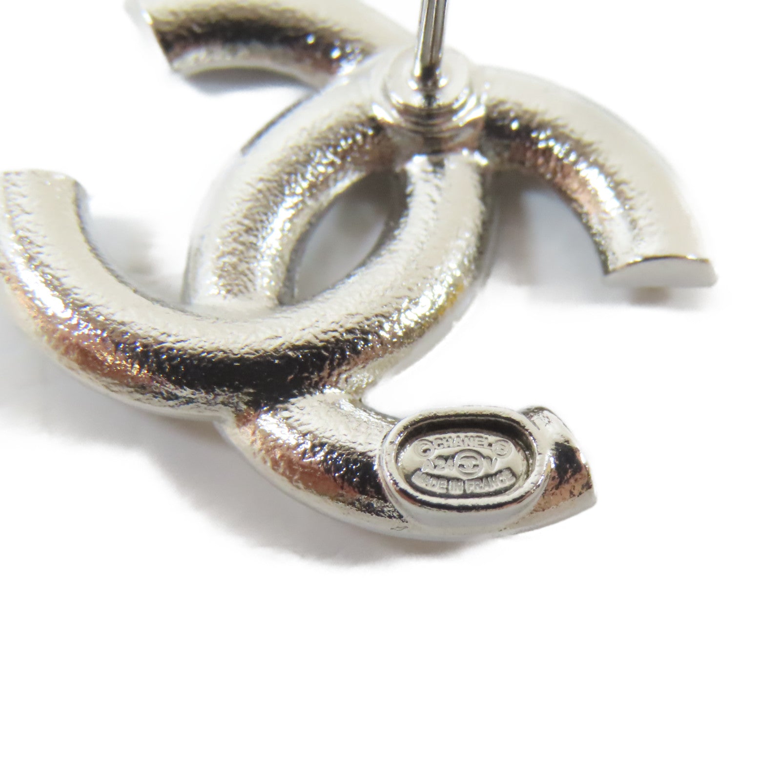 CHANEL 金屬/水晶Pierced Earrings耳環黑色/銀色
