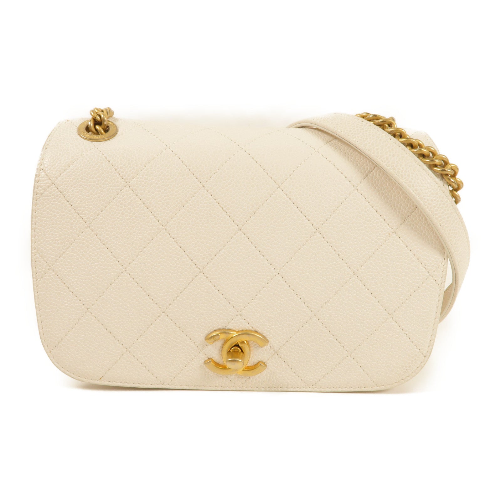CHANEL 牛皮皮革Chain Shoulder金扣肩背袋