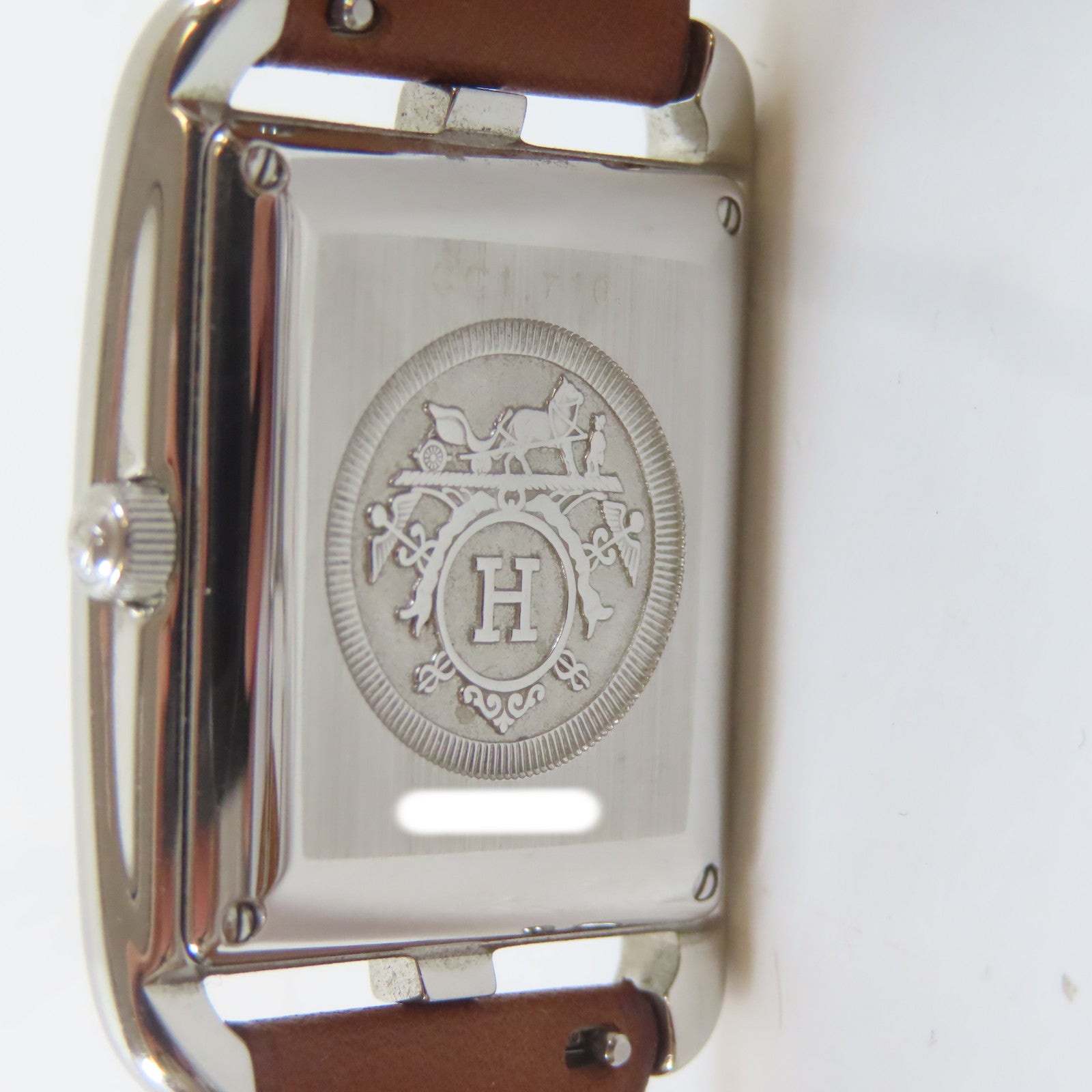 HERMES Cape Cod不鏽鋼/皮革手錶自動機芯銀色#18cm