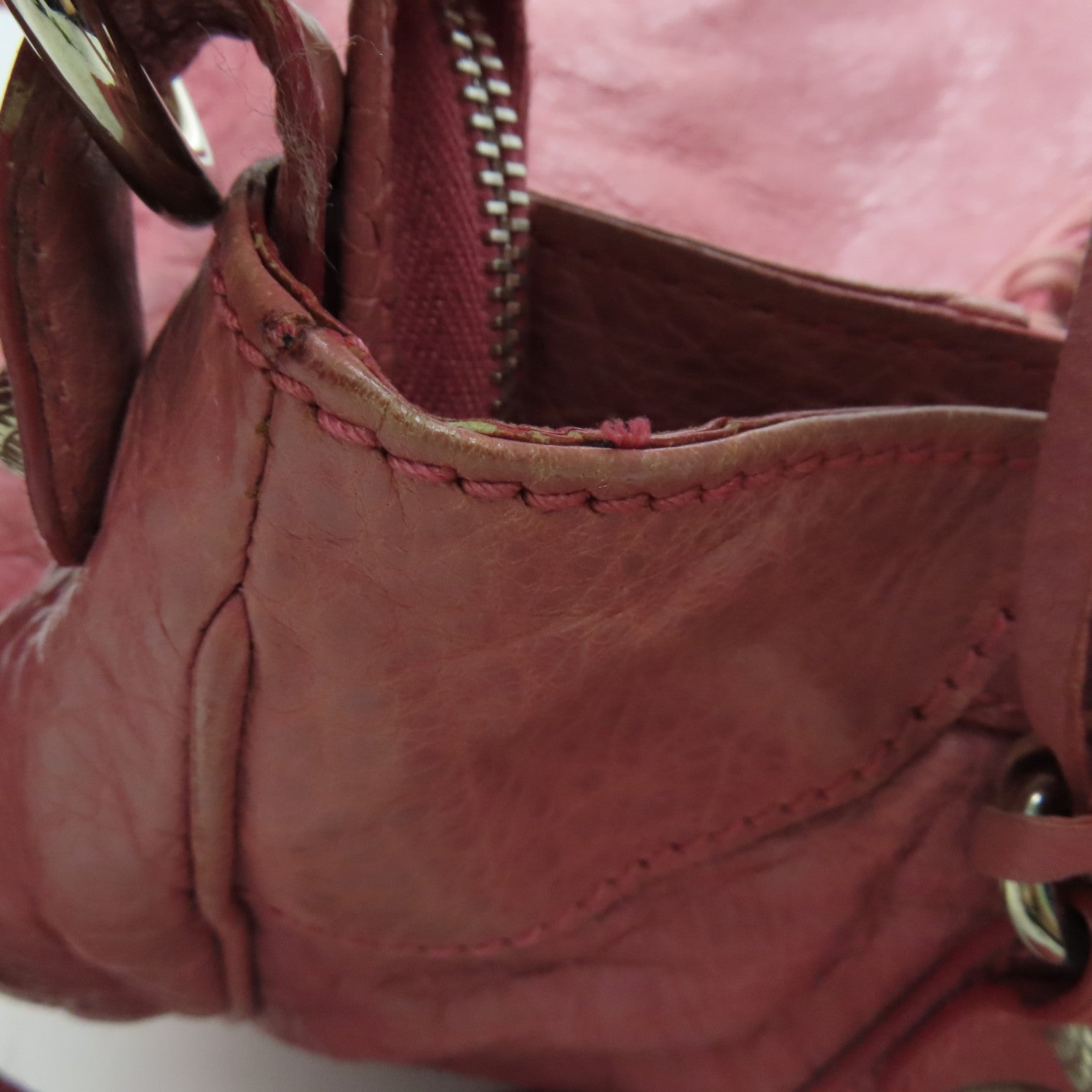 BALENCIAGA 羊皮皮革Gaint Velo 2 Way Shoulder銀扣手挽肩背兩用袋粉紅色