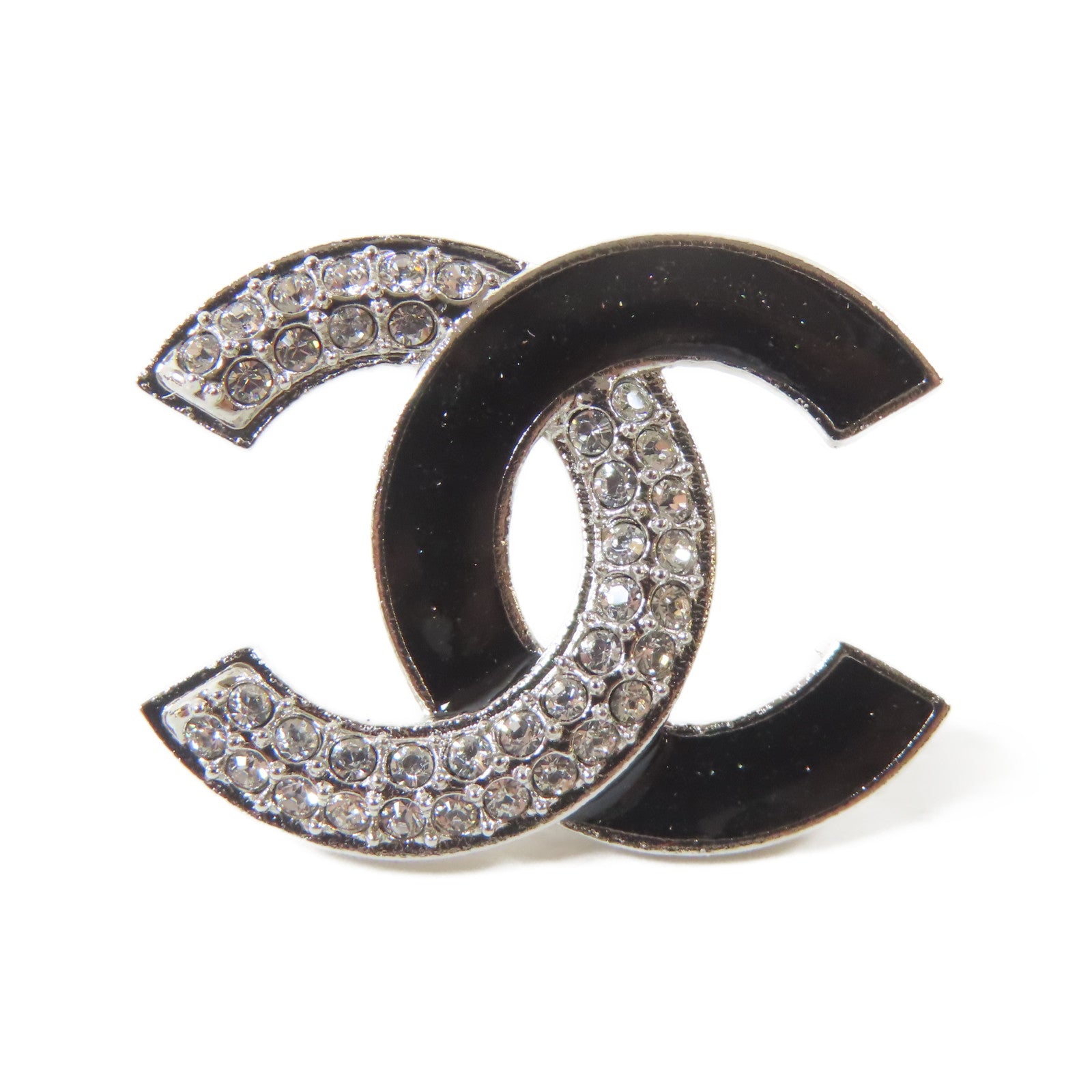 CHANEL 金屬/水晶Pierced Earrings耳環黑色/銀色
