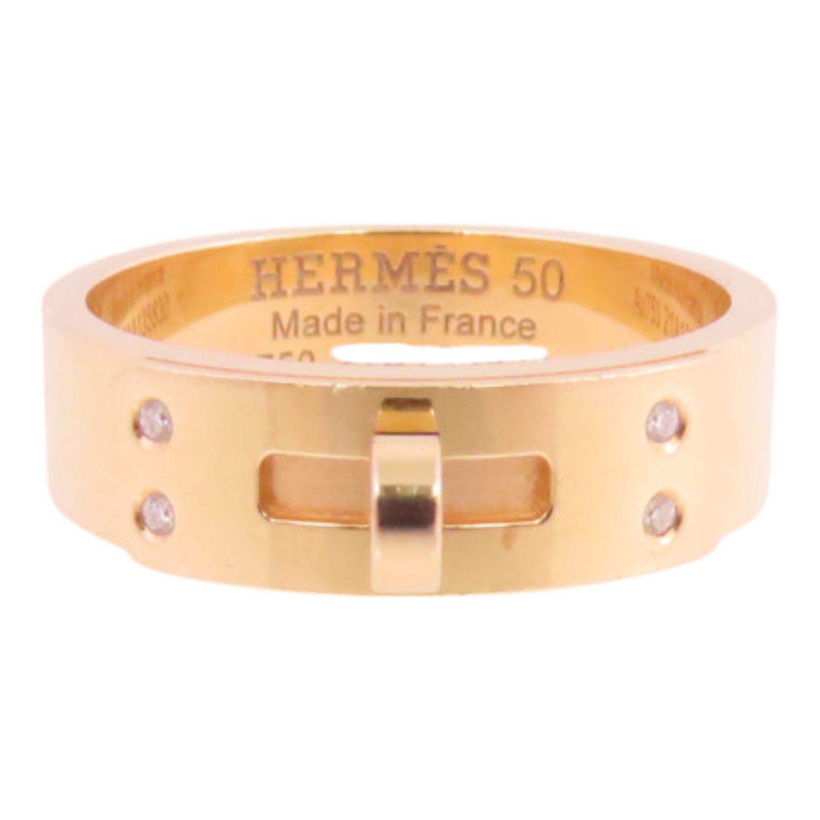 HERMES 18K玫瑰金/鑽石4Did Small Kelly Ring戒指#50/US#5