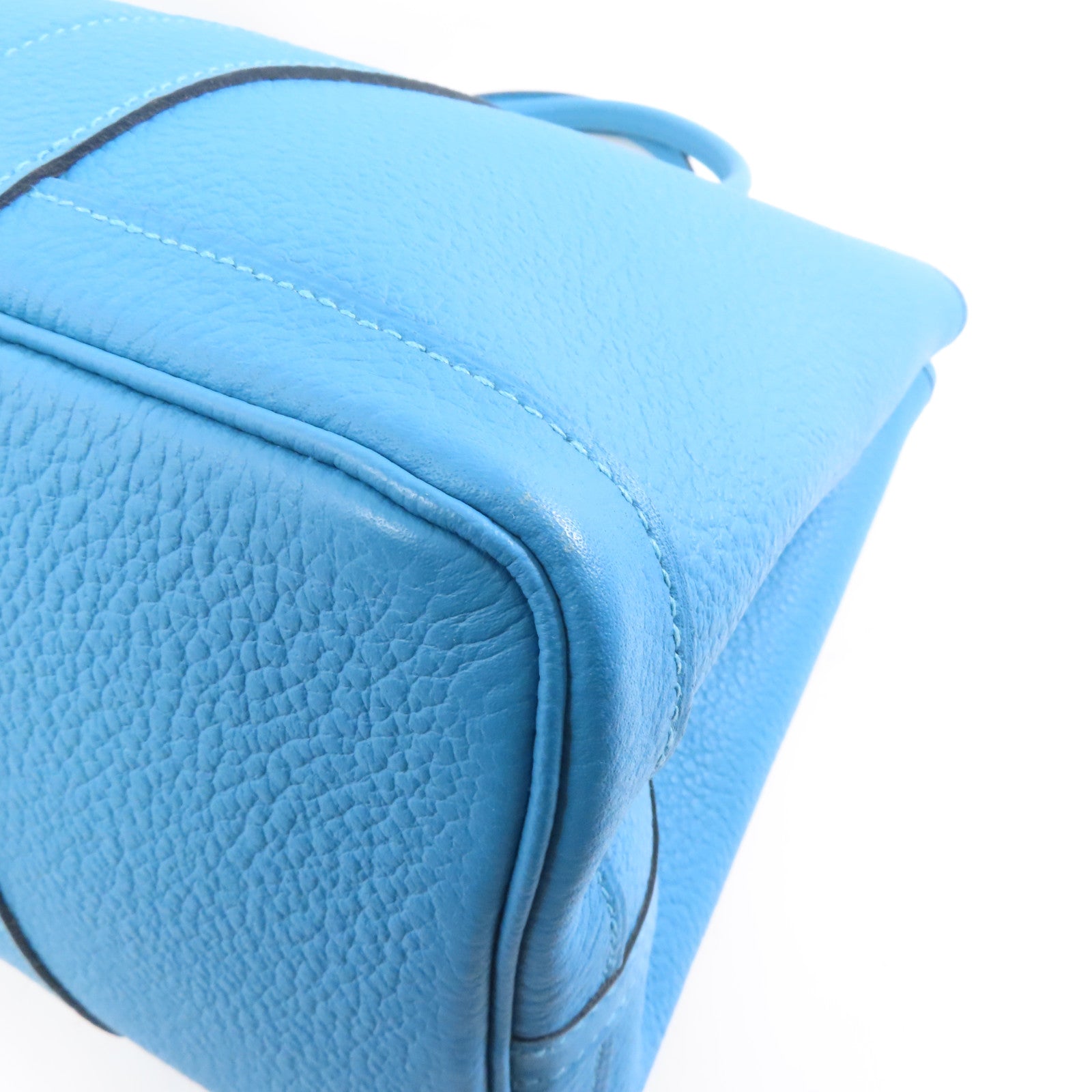 HERMES Country皮革Garden Party PM銀扣手挽袋Turquoise藍色