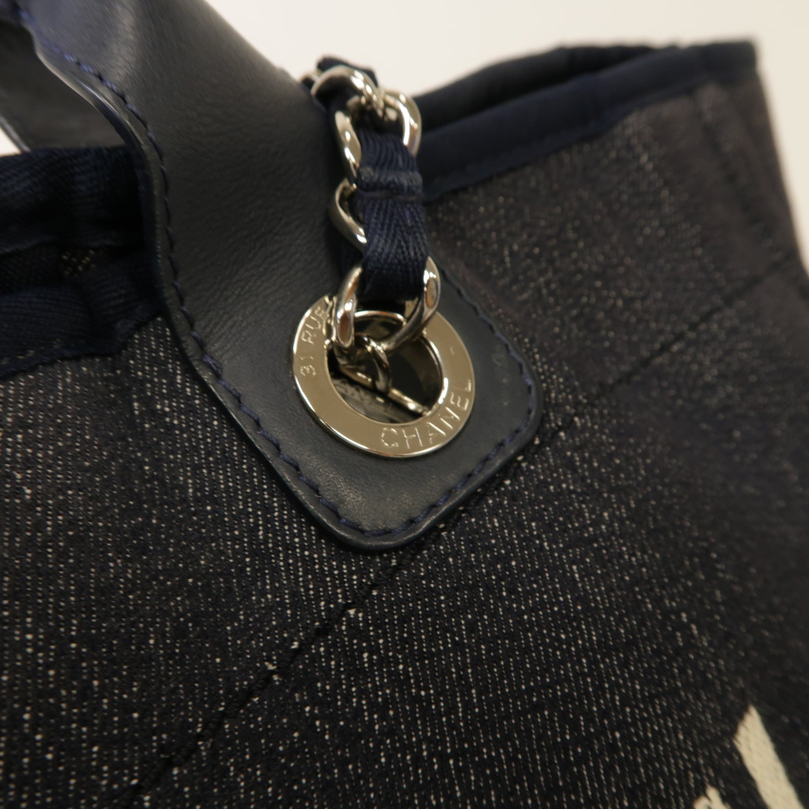 CHANEL 牛仔布Deauville Tote銀扣手挽肩背兩用袋深藍色