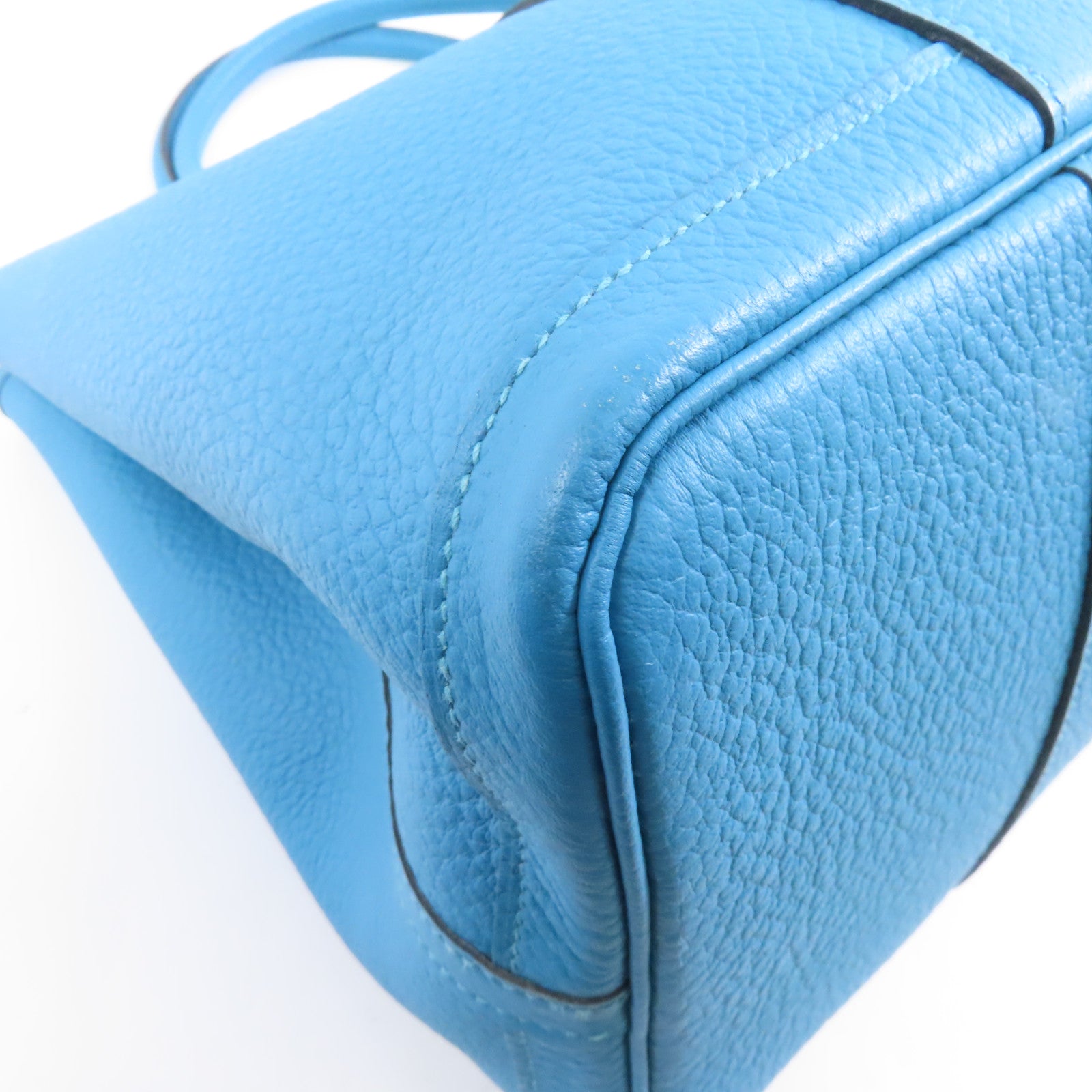 HERMES Country皮革Garden Party PM銀扣手挽袋Turquoise藍色