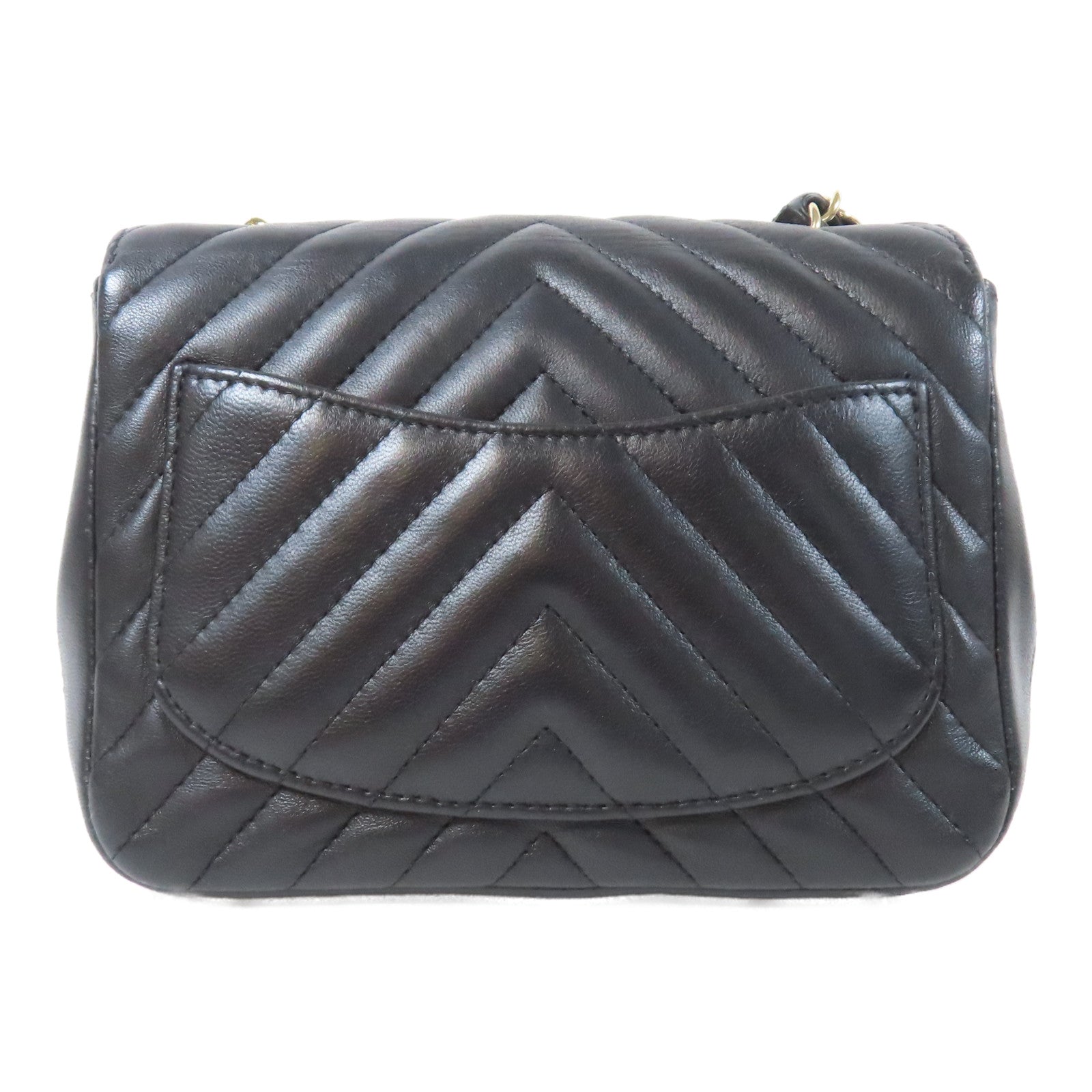 CHANEL 斜紋牛皮皮革Chevron Mini Flap Bag金扣鏈帶肩背袋黑色