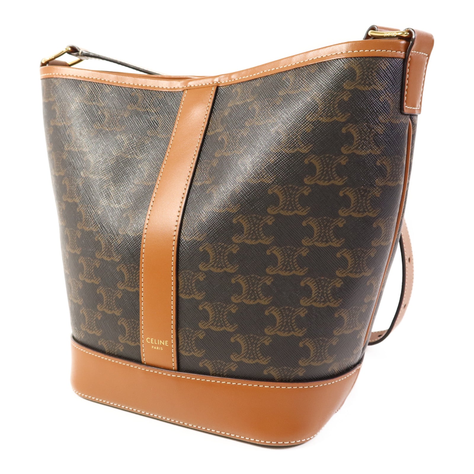 CELINE 塗層帆布Triomphe Bucket Bag金扣肩背袋