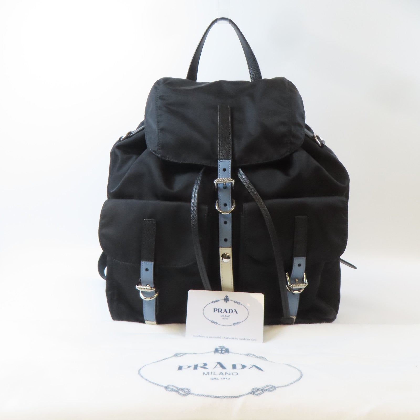 PRADA 尼龍Backpack銀扣背包黑色