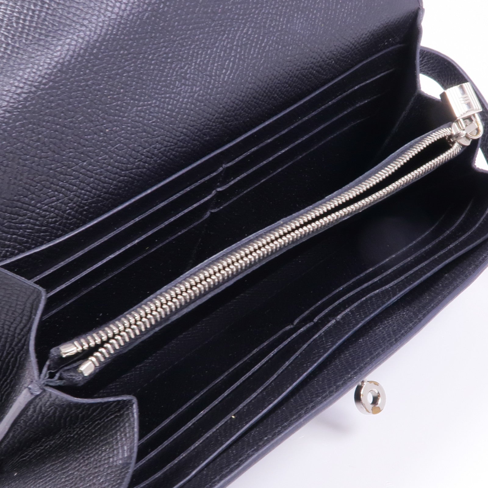 HERMES Epsom皮革Kelly Wallet銀扣長錢包Noir