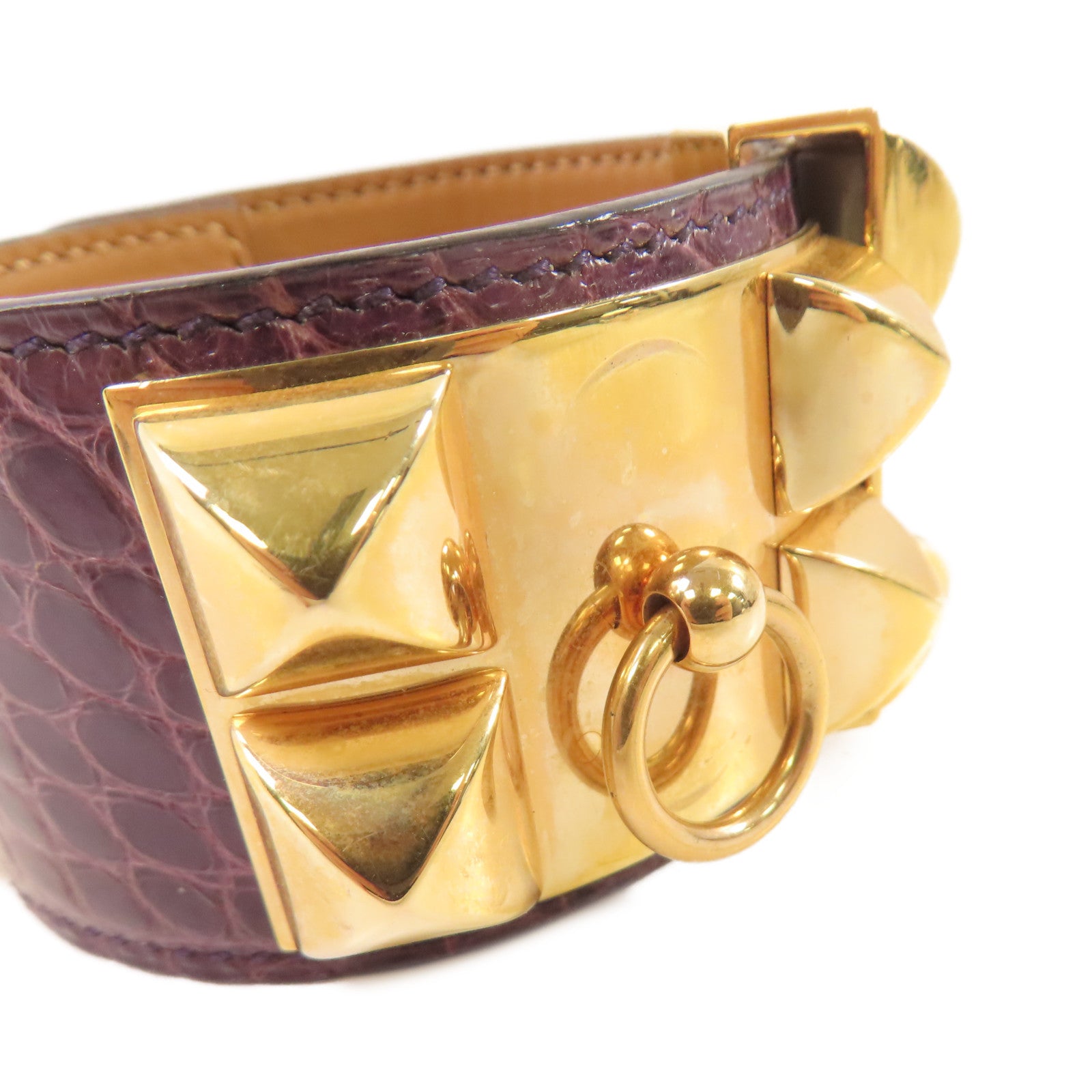 HERMES 鱷魚皮革CDC Bracelet金扣手鐲紫色
