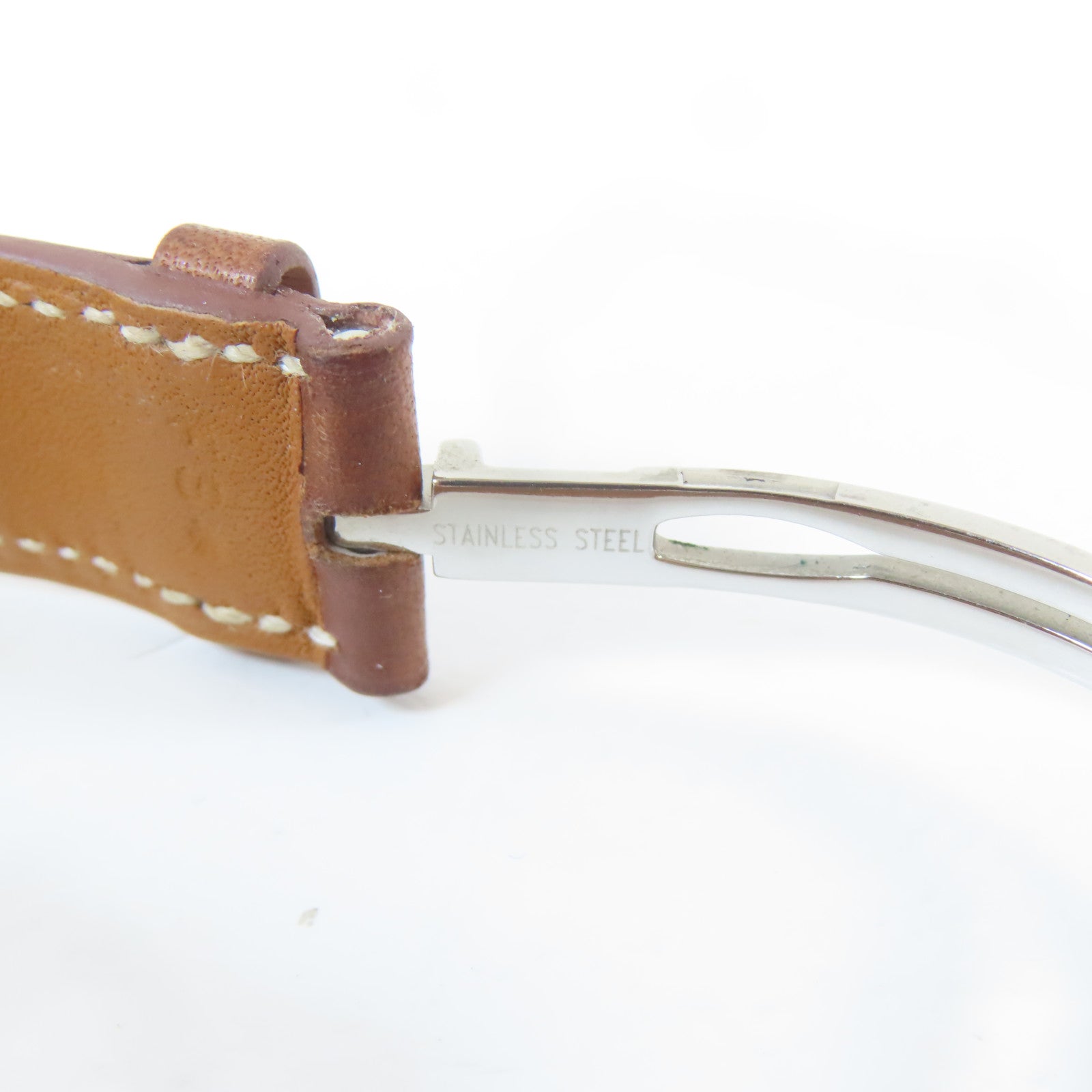 HERMES Cape Cod不鏽鋼/皮革手錶自動機芯銀色#18cm