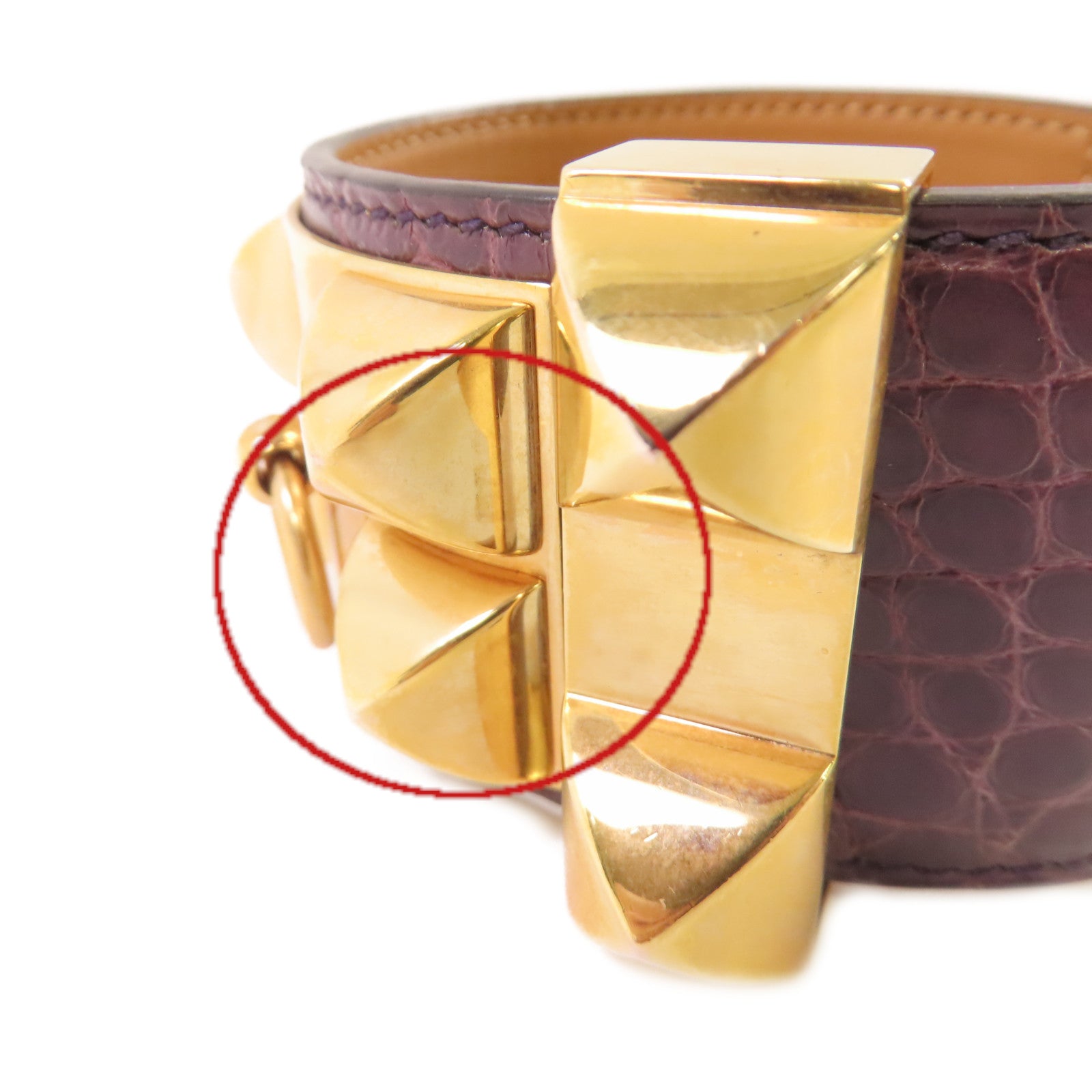 HERMES 鱷魚皮革CDC Bracelet金扣手鐲紫色