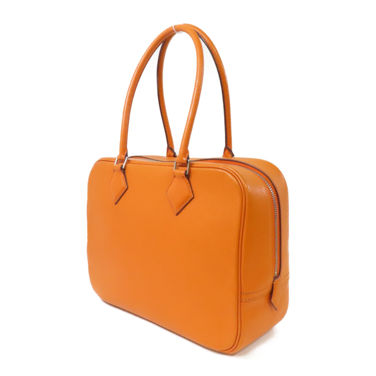 HERMES 【激減優惠】Chevre皮革Plume 28銀扣肩背袋橙色