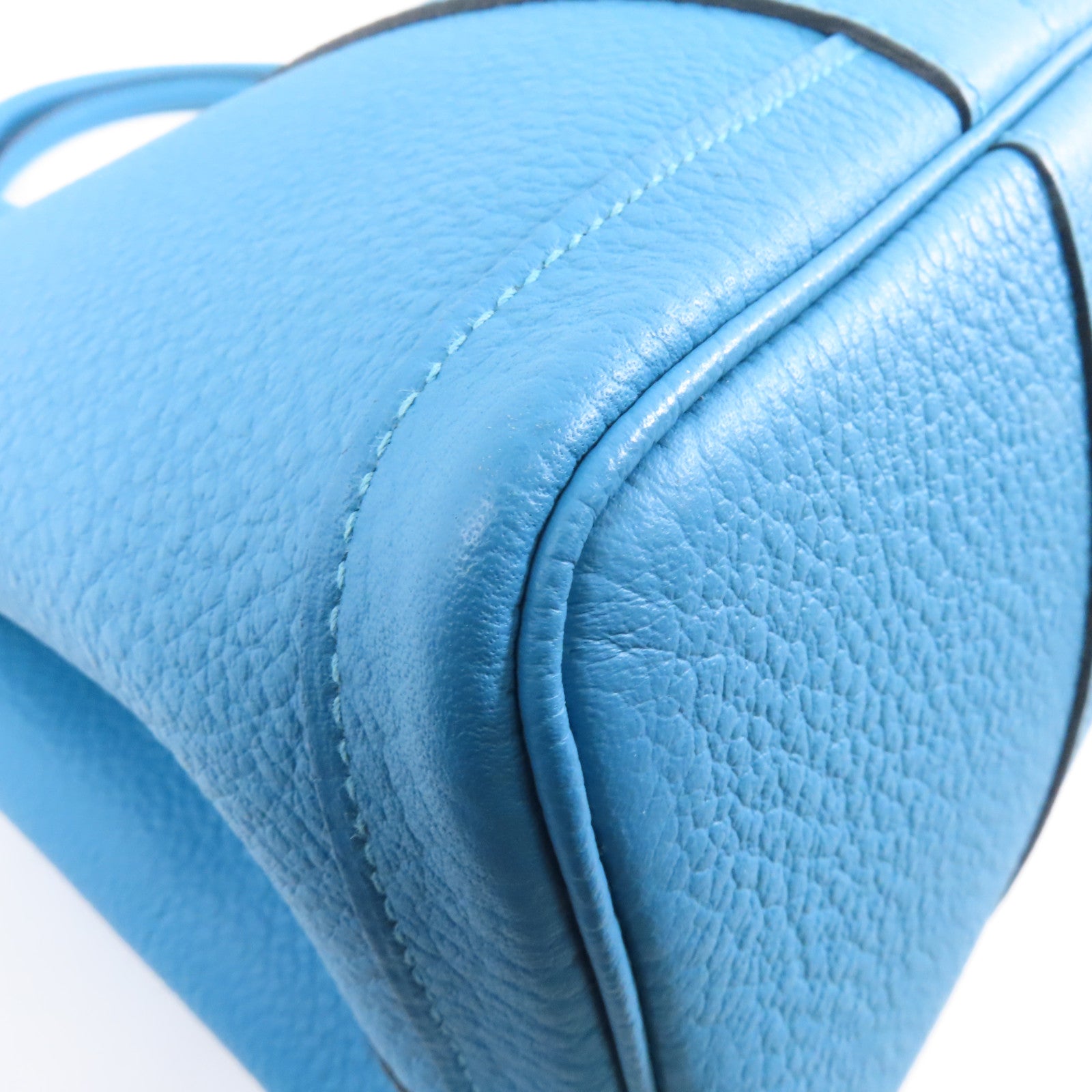 HERMES Country皮革Garden Party PM銀扣手挽袋Turquoise藍色