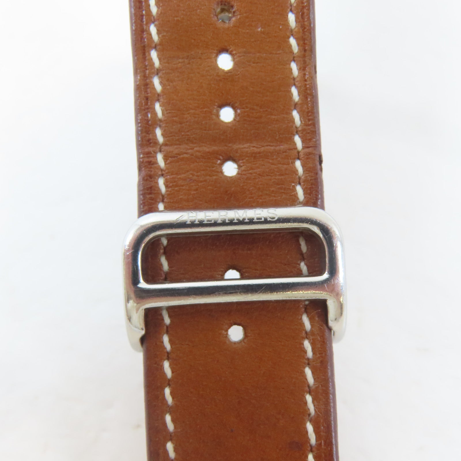 HERMES Cape Cod不鏽鋼/皮革手錶自動機芯銀色#18cm