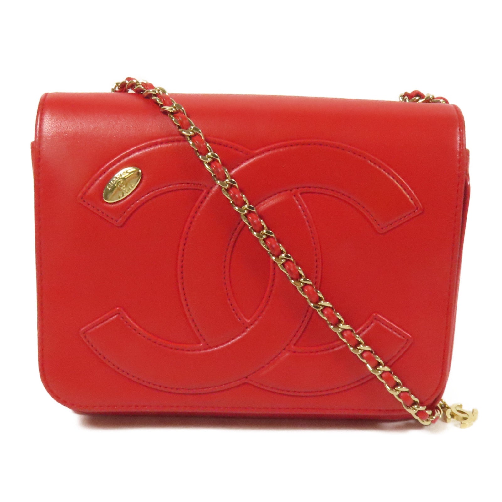 CHANEL 牛皮皮革Chain Shoulder金扣鏈帶肩背袋