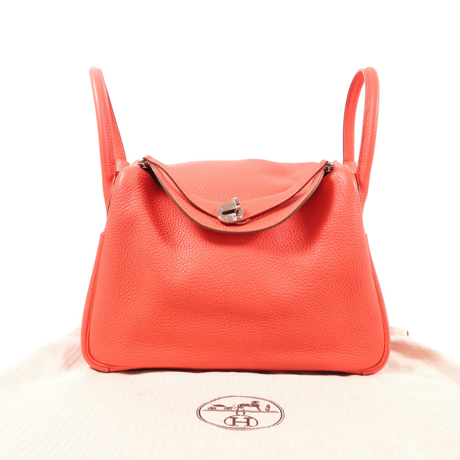 HERMES PHW Lindy 30 2 Way Shoulder Bag Handbag Clemence Leather Red