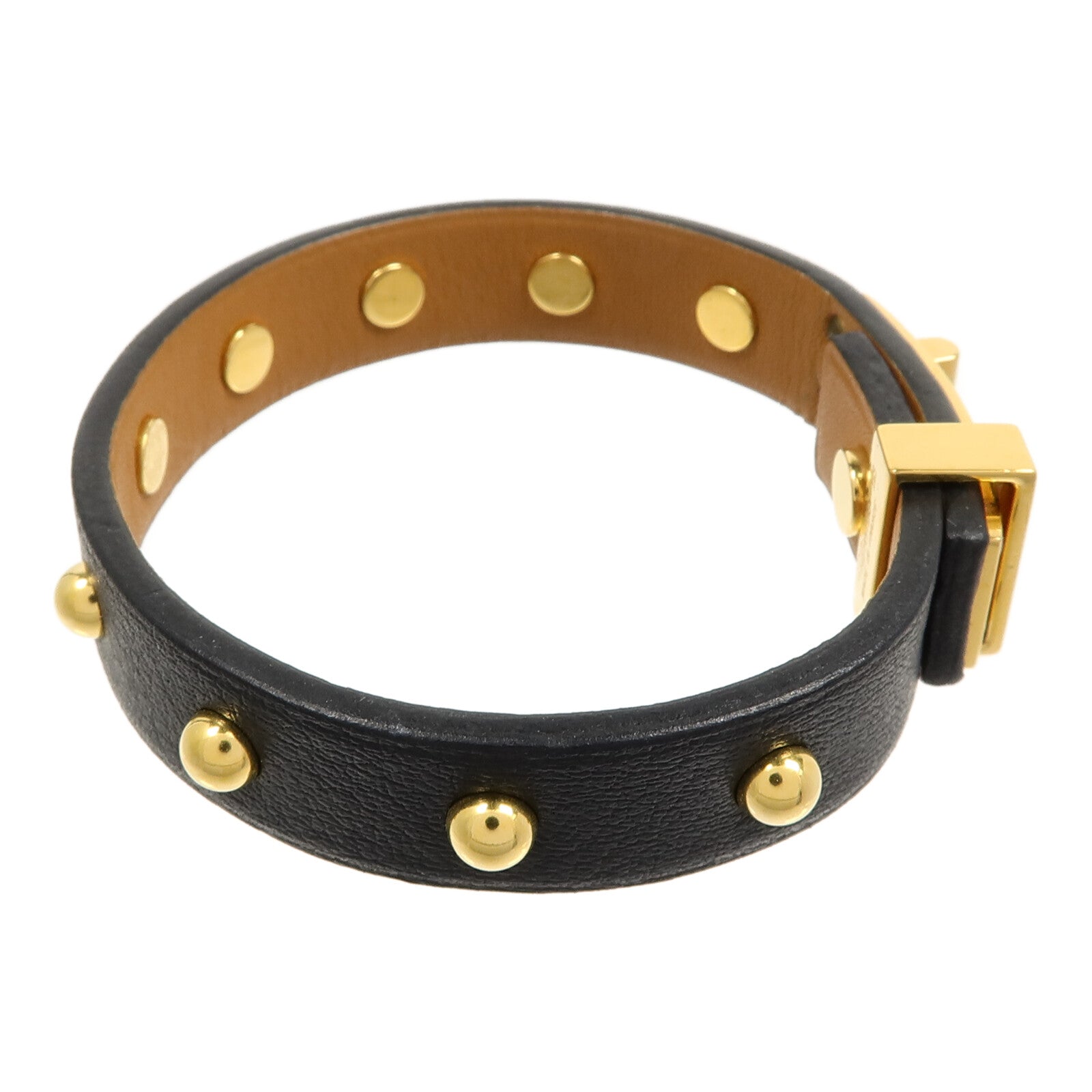 HERMES 金屬/Swift皮革Mini Dog Clous Ronds Bracelet手鐲89 Noir