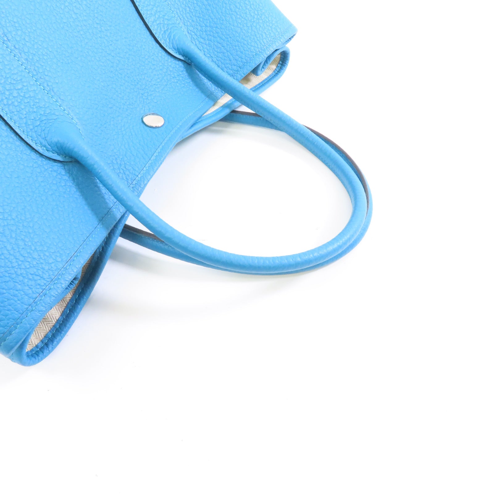 HERMES Country皮革Garden Party PM銀扣手挽袋Turquoise藍色