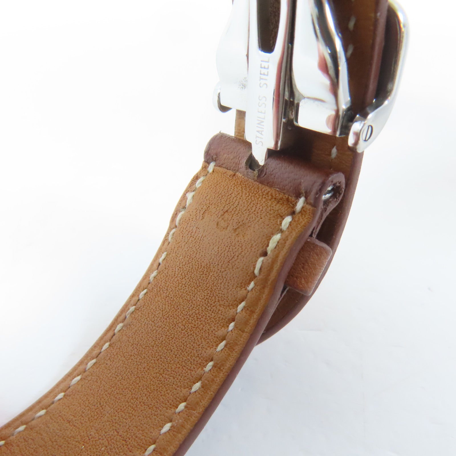 HERMES Cape Cod不鏽鋼/皮革手錶自動機芯銀色#18cm
