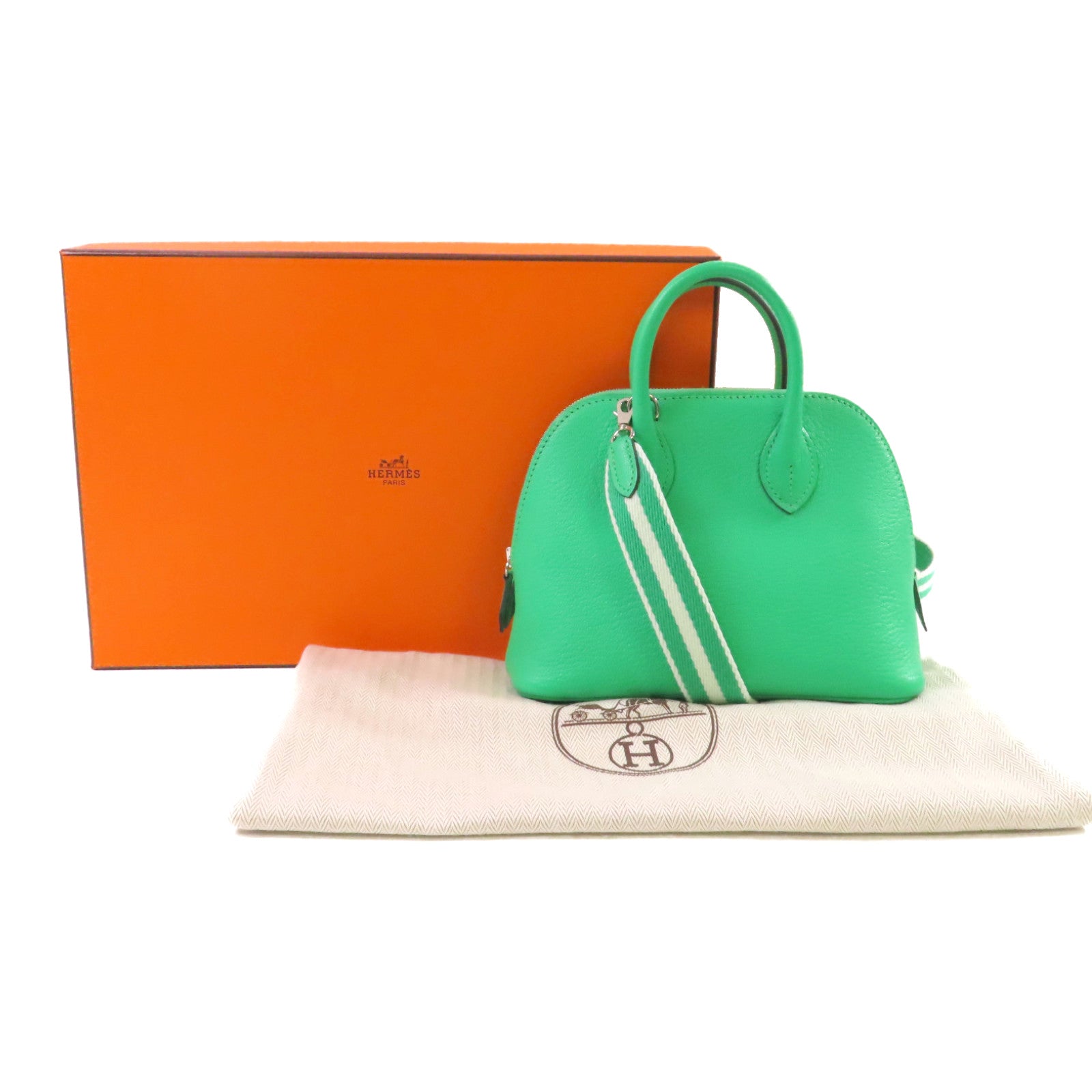 HERMES 【激減優惠】Chevre皮革Mini Bolide 1923 Shoulder Bag銀扣肩背袋0Z Vert Comic/ 漫畫綠色