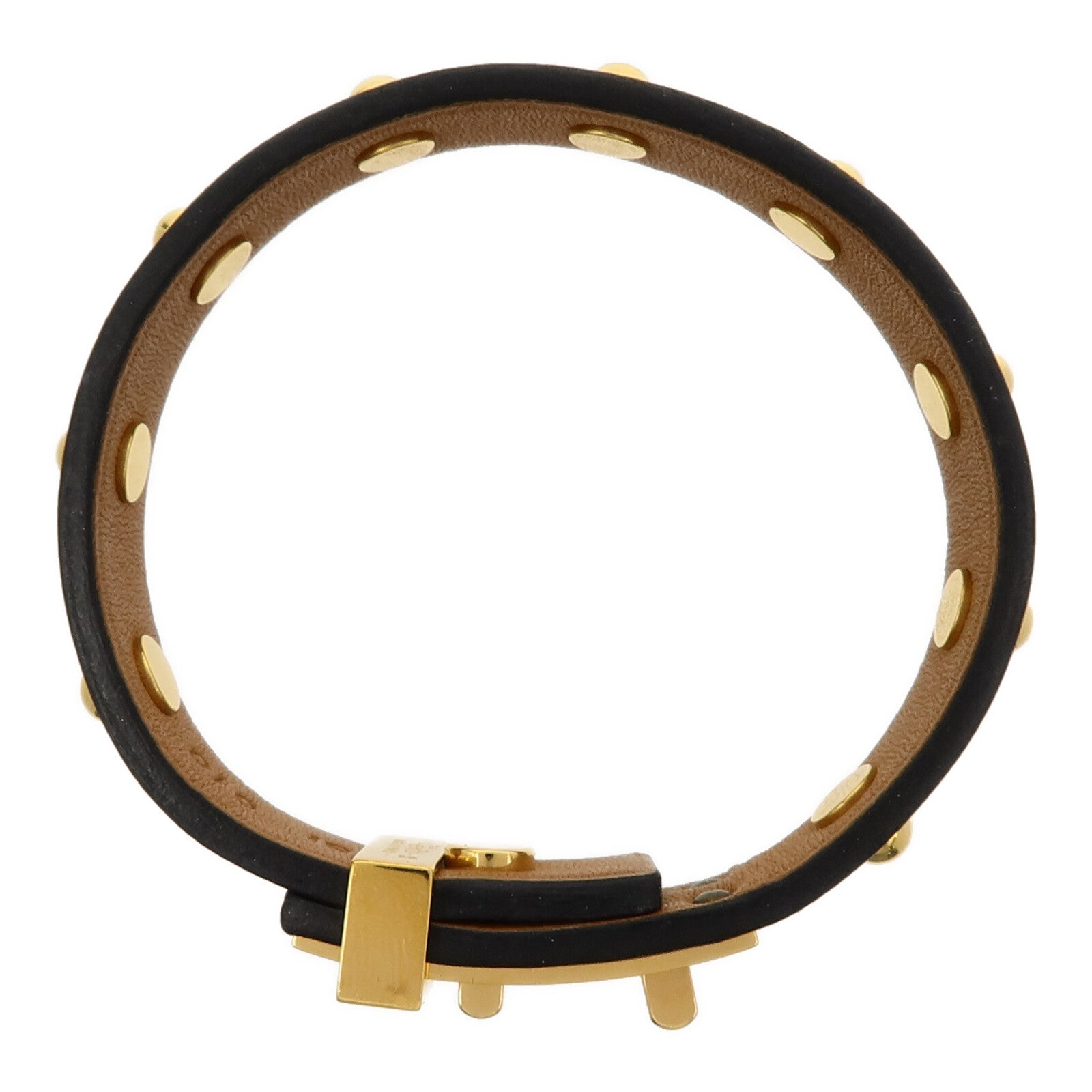 HERMES 金屬/Swift皮革Mini Dog Clous Ronds Bracelet手鐲89 Noir