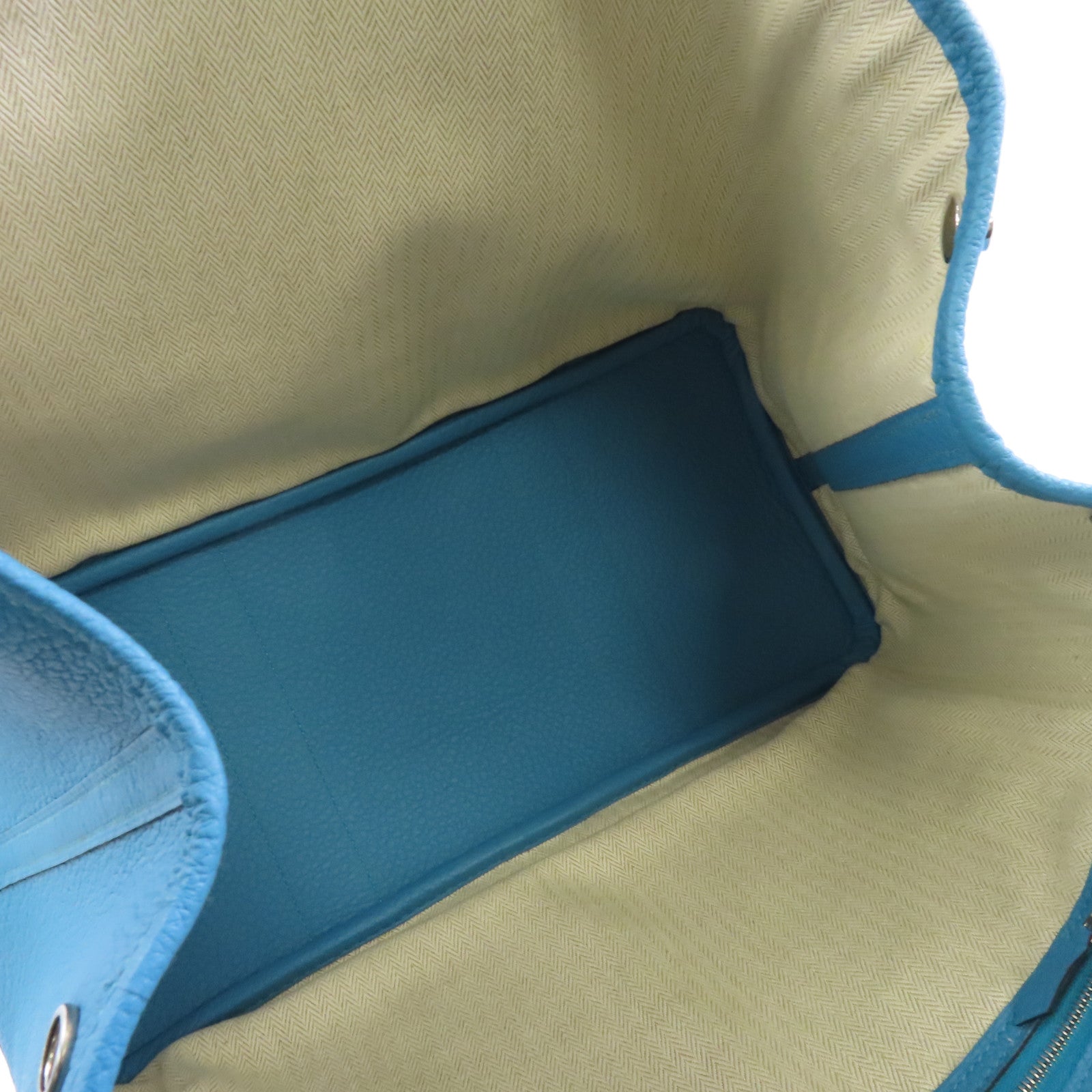 HERMES Country皮革Garden Party PM銀扣手挽袋Turquoise藍色