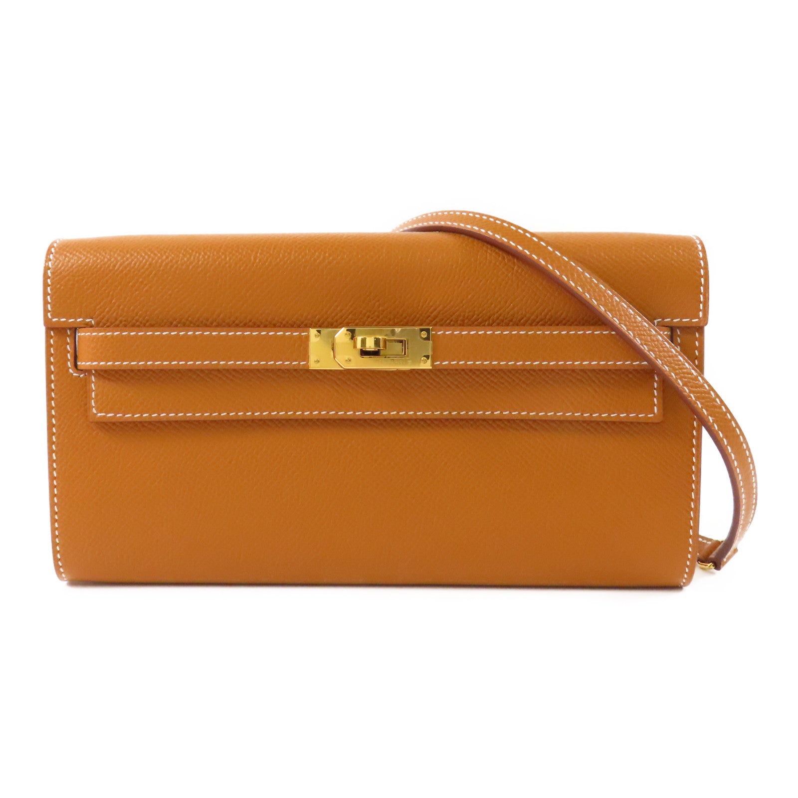 HERMES Epsom皮革Kelly To Go銀扣肩背袋37 Gold