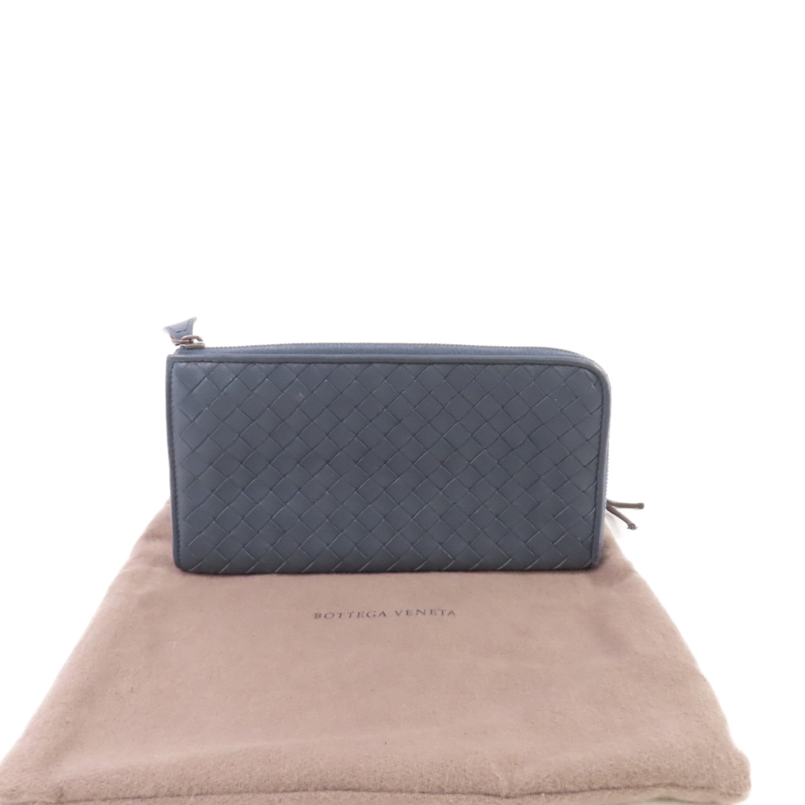 BOTTEGA VENETA 織紋皮革Zipper Long Wallet拉鏈長錢包藍色