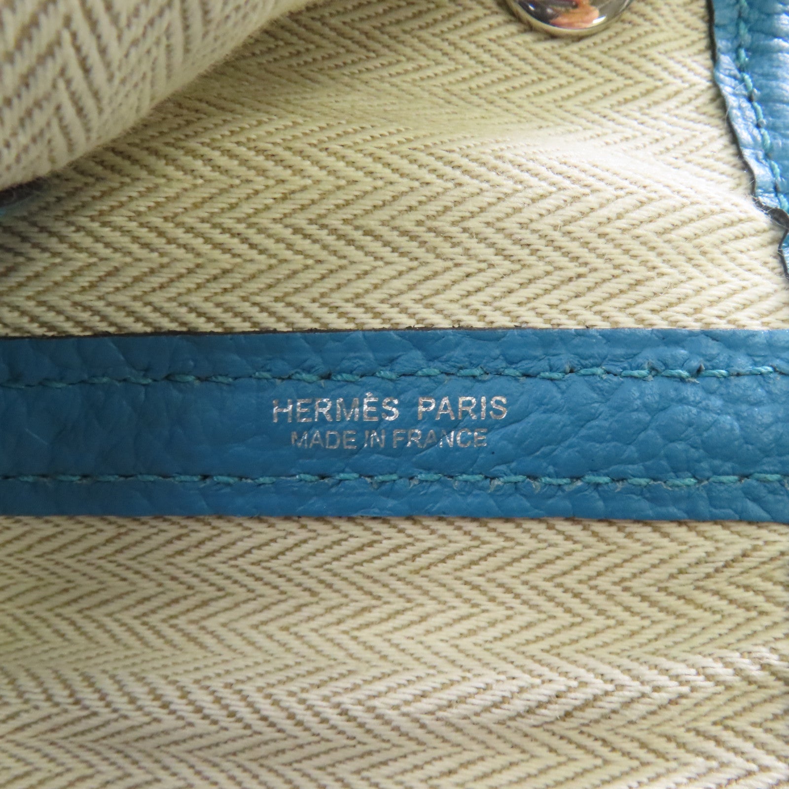 HERMES Country皮革Garden Party PM銀扣手挽袋Turquoise藍色