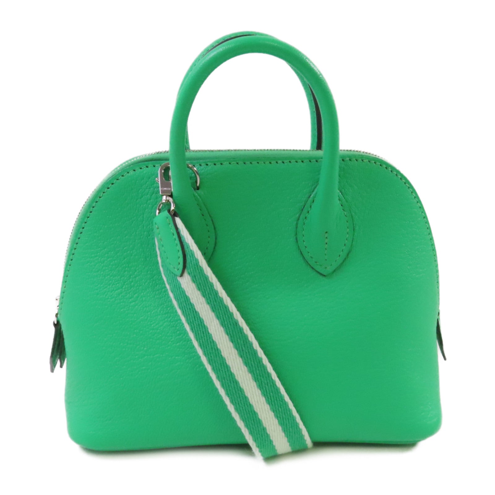HERMES 【激減優惠】Chevre皮革Mini Bolide 1923 Shoulder Bag銀扣肩背袋0Z Vert Comic/ 漫畫綠色