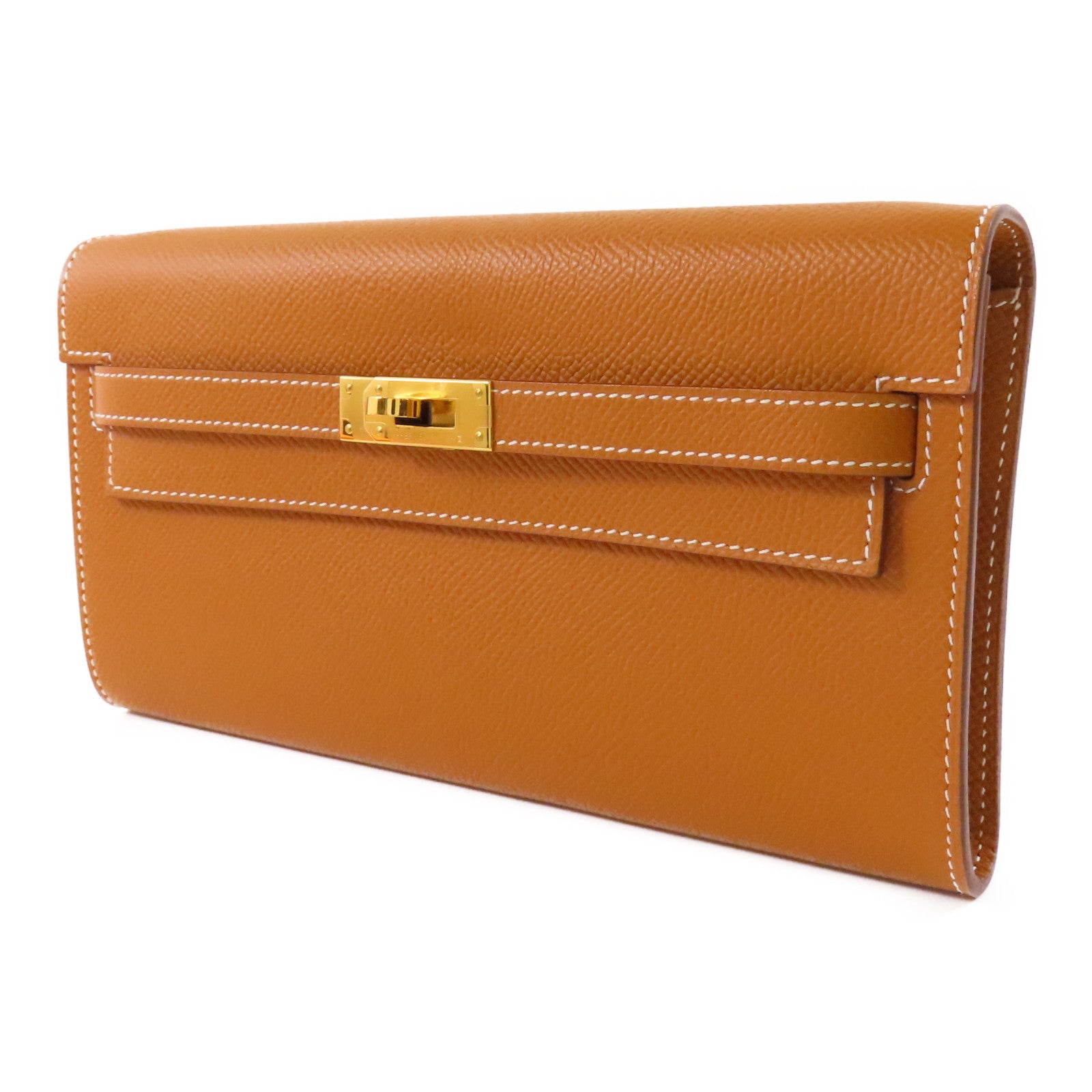 HERMES Epsom皮革Kelly To Go銀扣肩背袋37 Gold