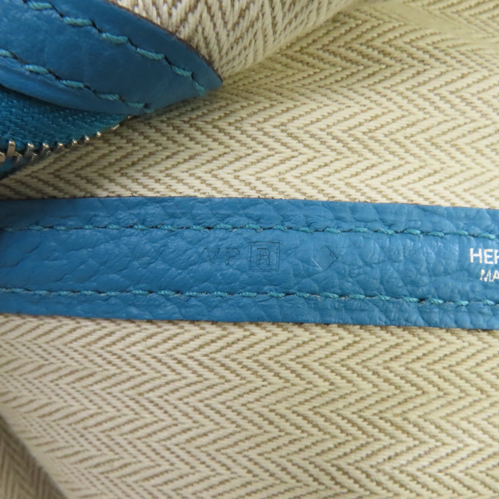HERMES Country皮革Garden Party PM銀扣手挽袋Turquoise藍色