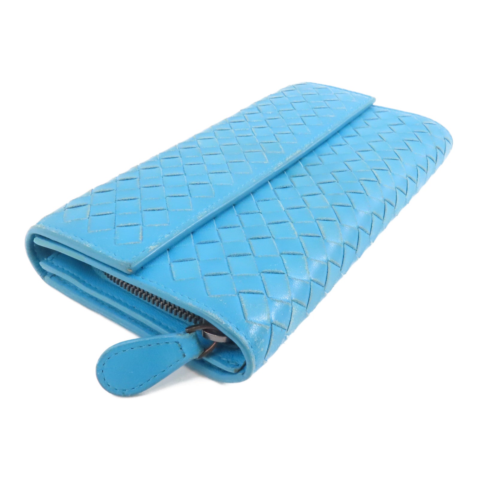 BOTTEGA VENETA 【激減優惠】皮革Long Wallet長錢包綠松石色