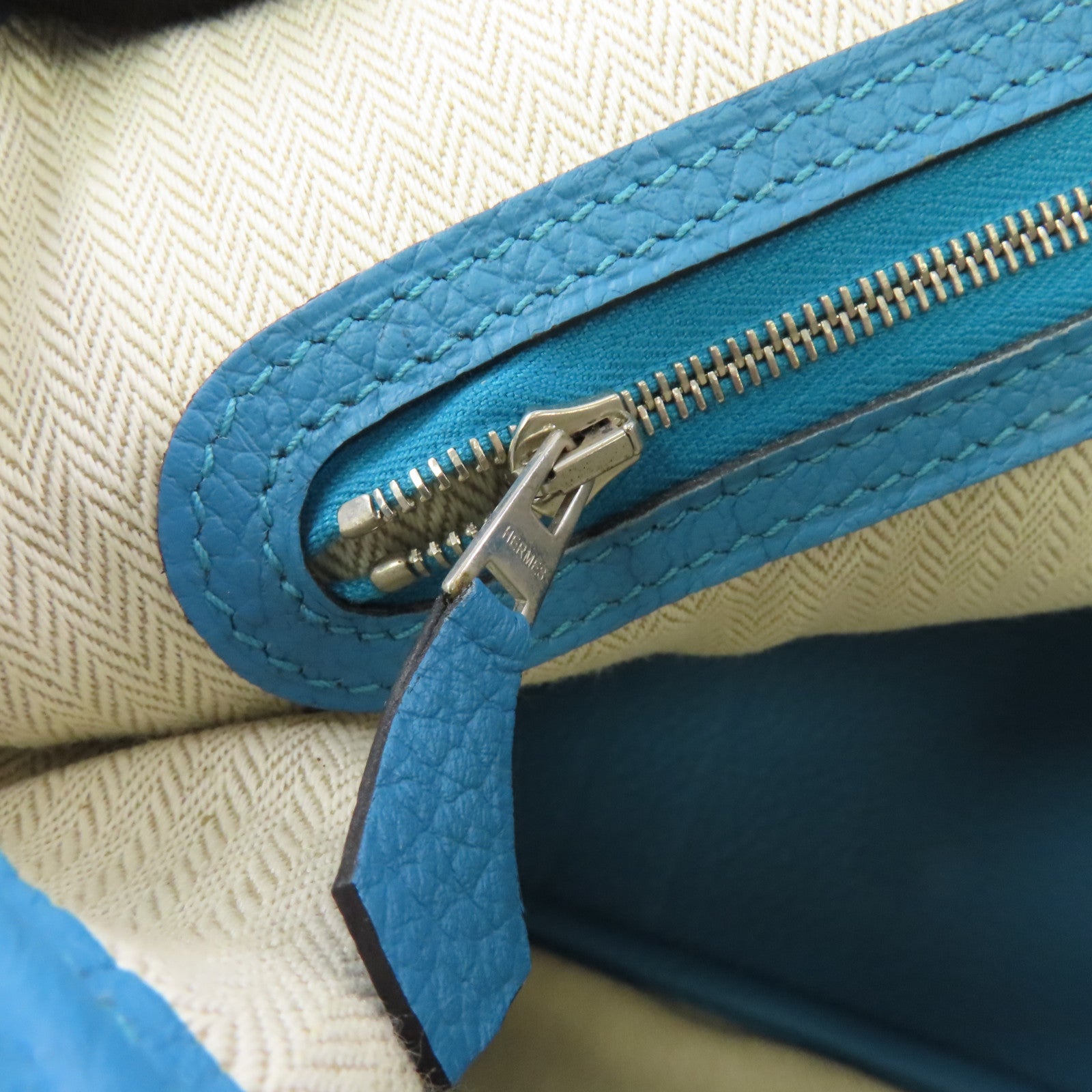 HERMES Country皮革Garden Party PM銀扣手挽袋Turquoise藍色