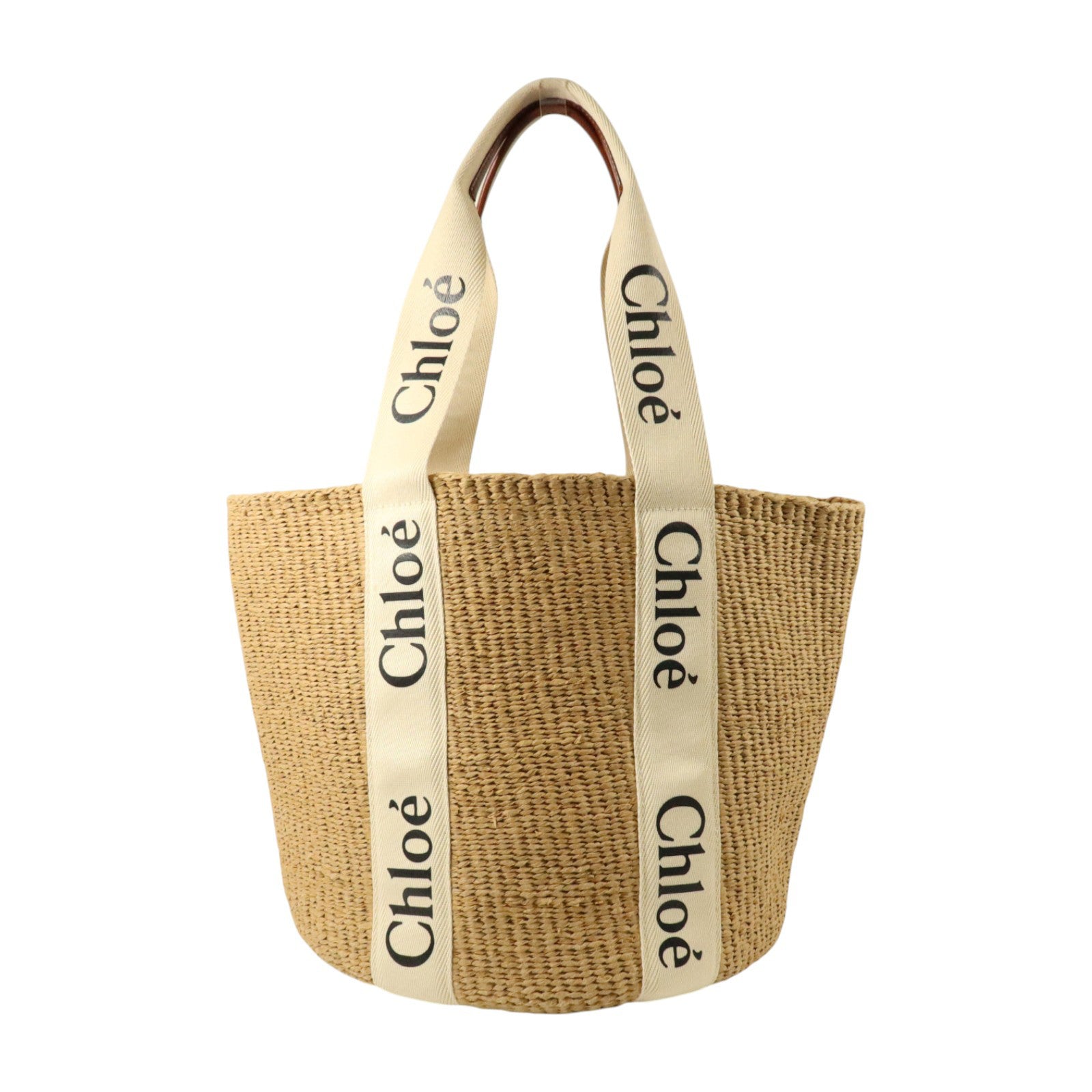 Chloe Raffia/帆布/牛皮皮革Woody Large肩背袋