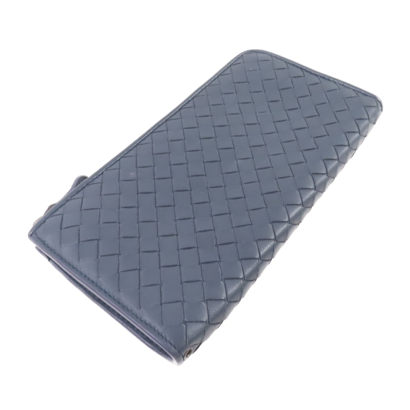 BOTTEGA VENETA 織紋皮革Zipper Long Wallet拉鏈長錢包藍色